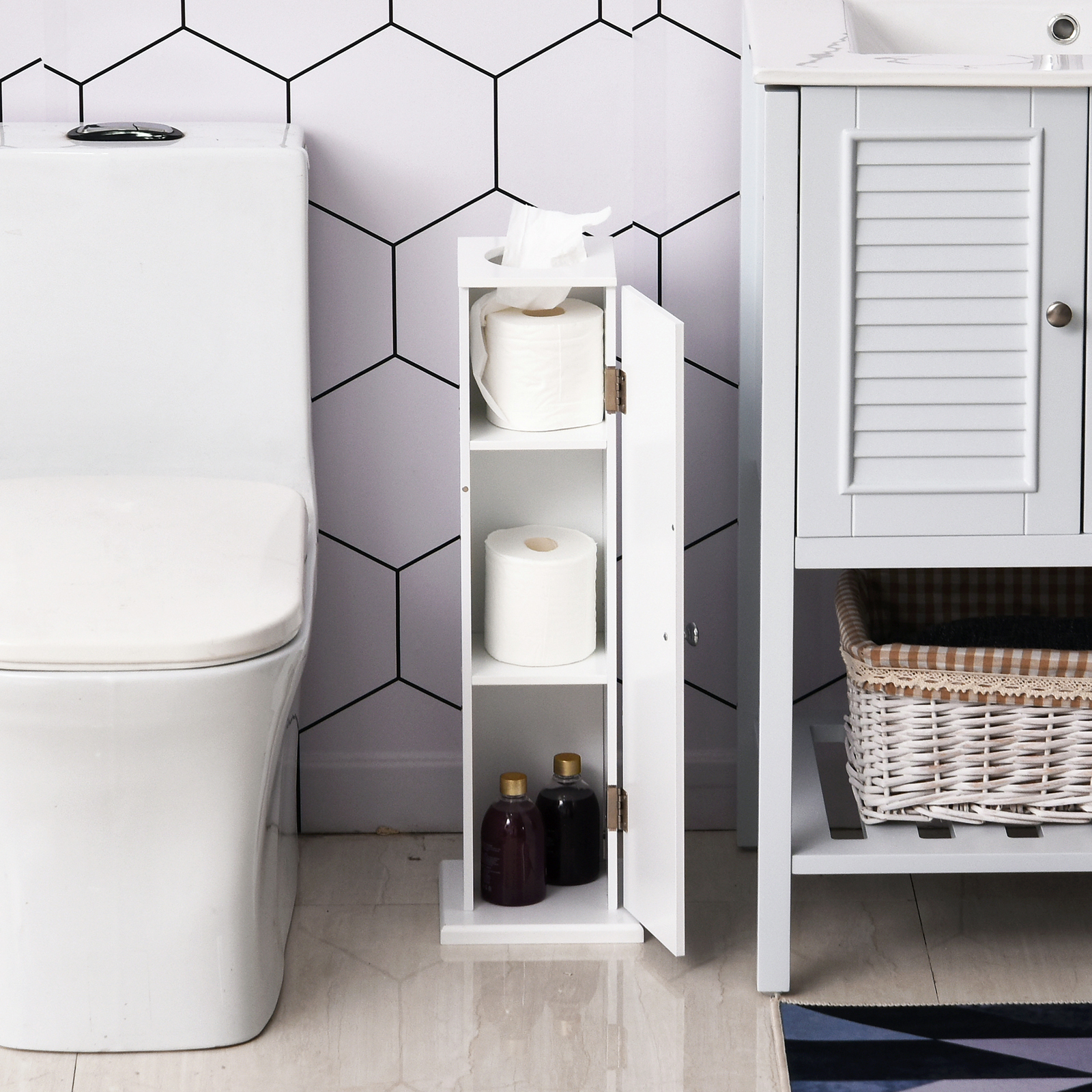 Armoire papier toilette coin salle bain, portes, blanc