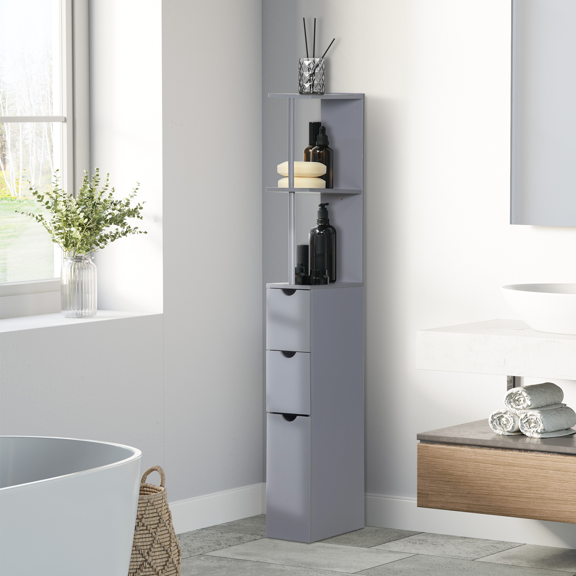 Armoire rangement salle bain 54", tour lin gris