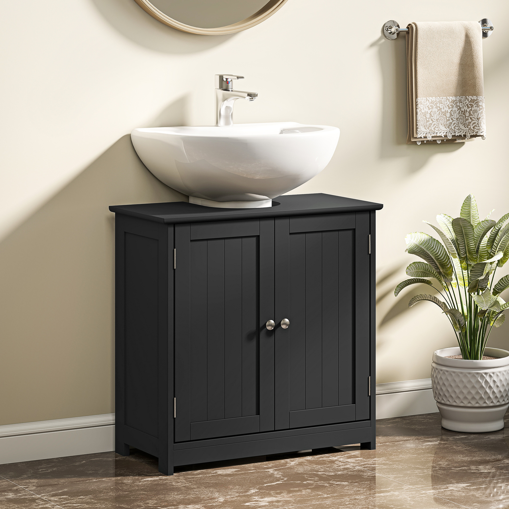 Meuble sous lavabo pédestal noir compartiment ajustable