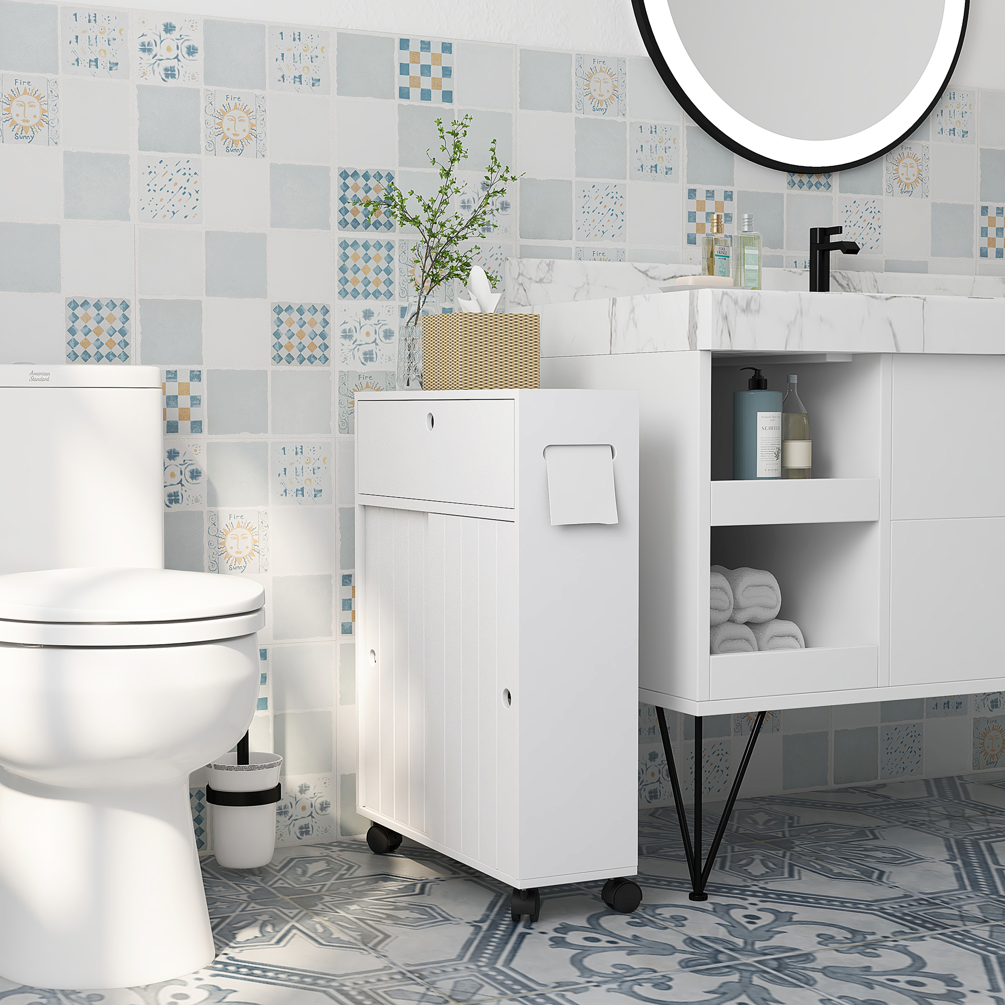 Armoire papier toilette blanc roulante