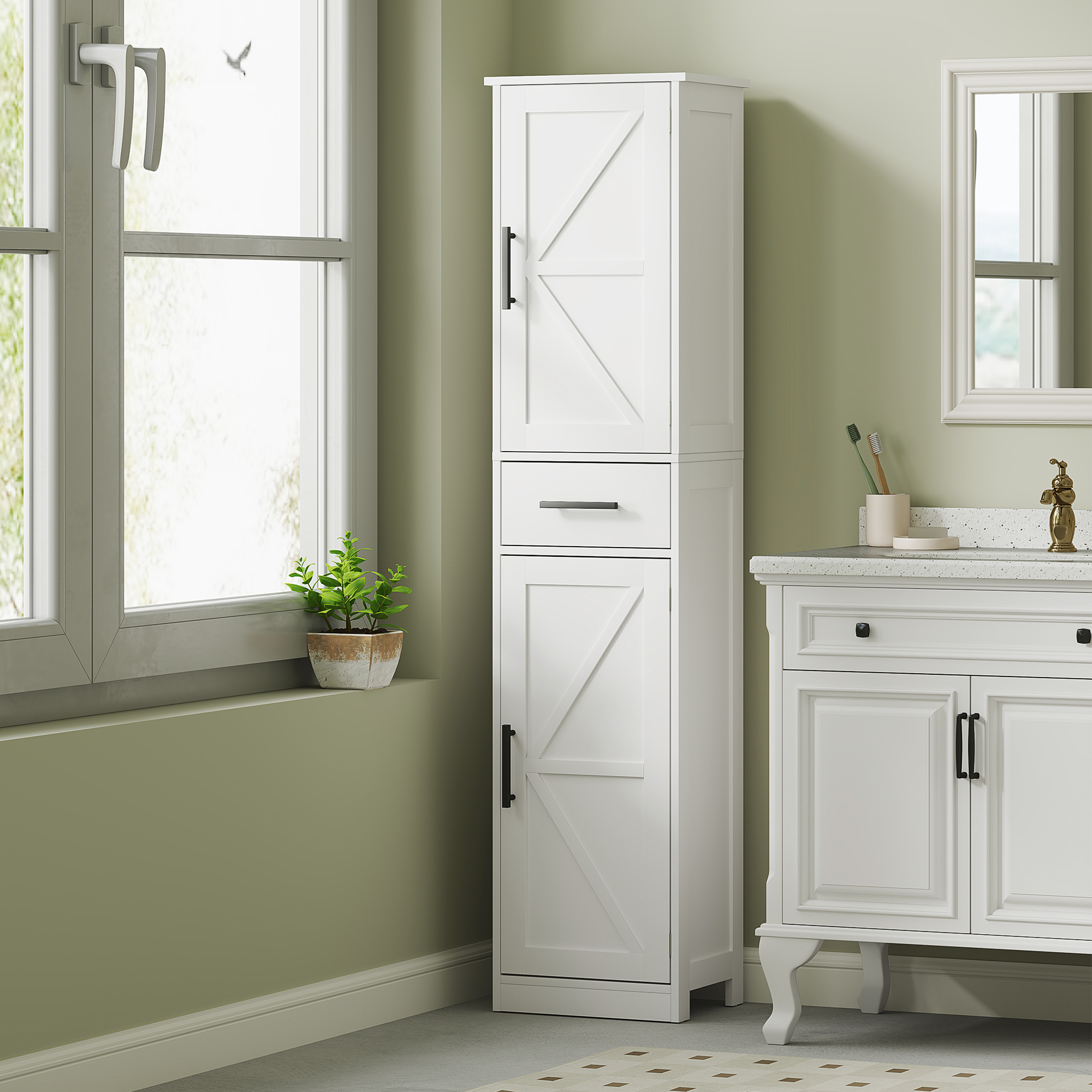 Armoire Linge Fermier 67po Portes Barn Blanc