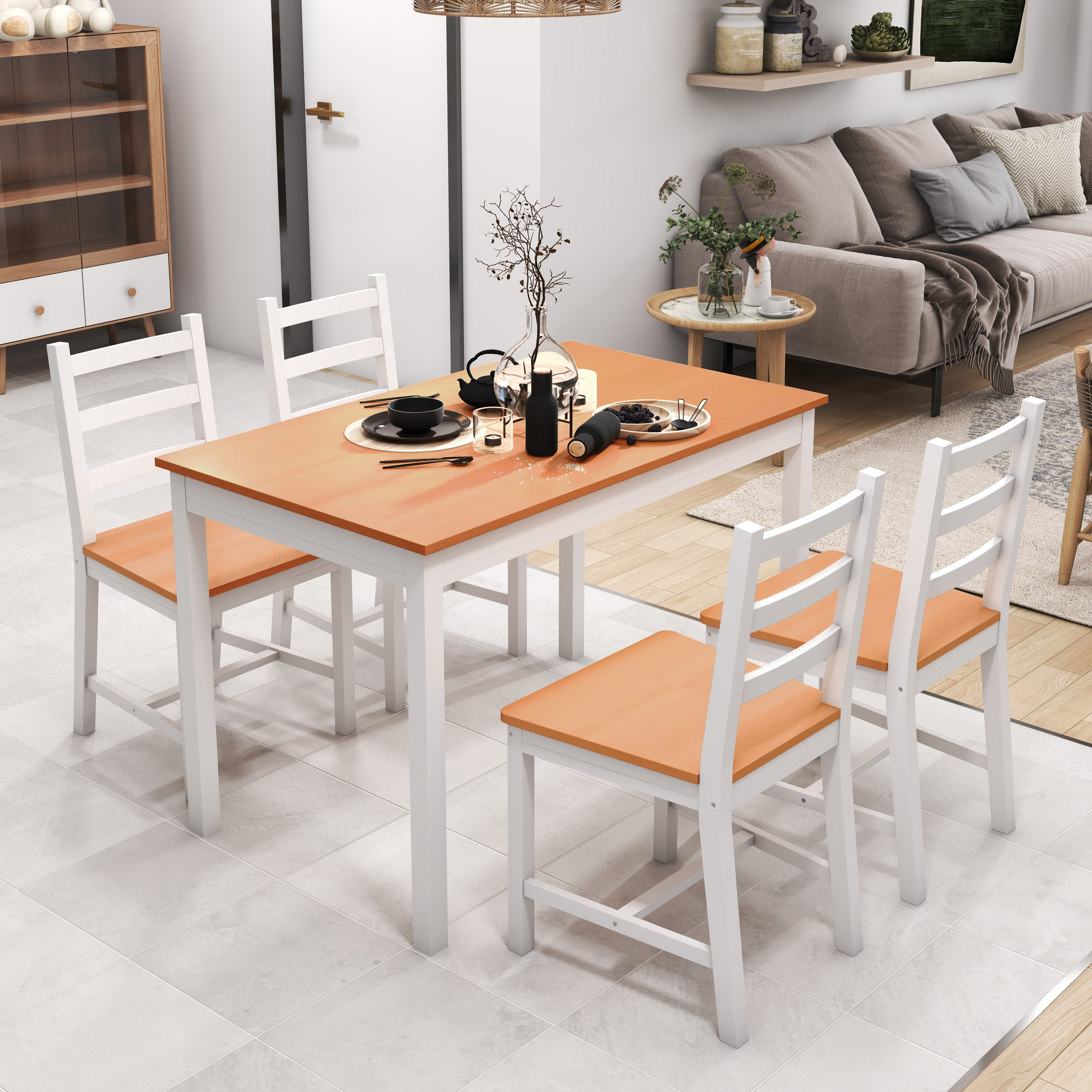 Ensemble table salle manger 5 pcs, 4 personnes, bois, petit espace, blanc