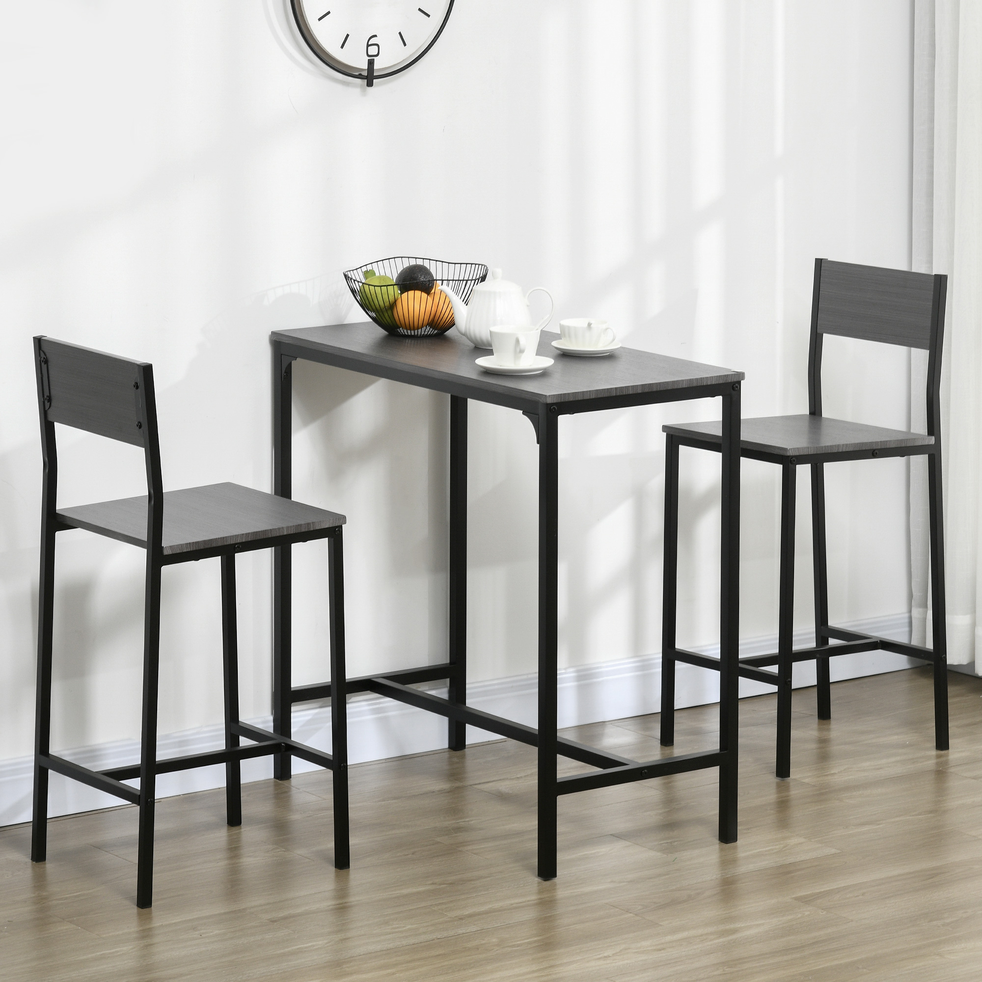 Ensemble table bar 3 pcs industriel gris 2 personnes