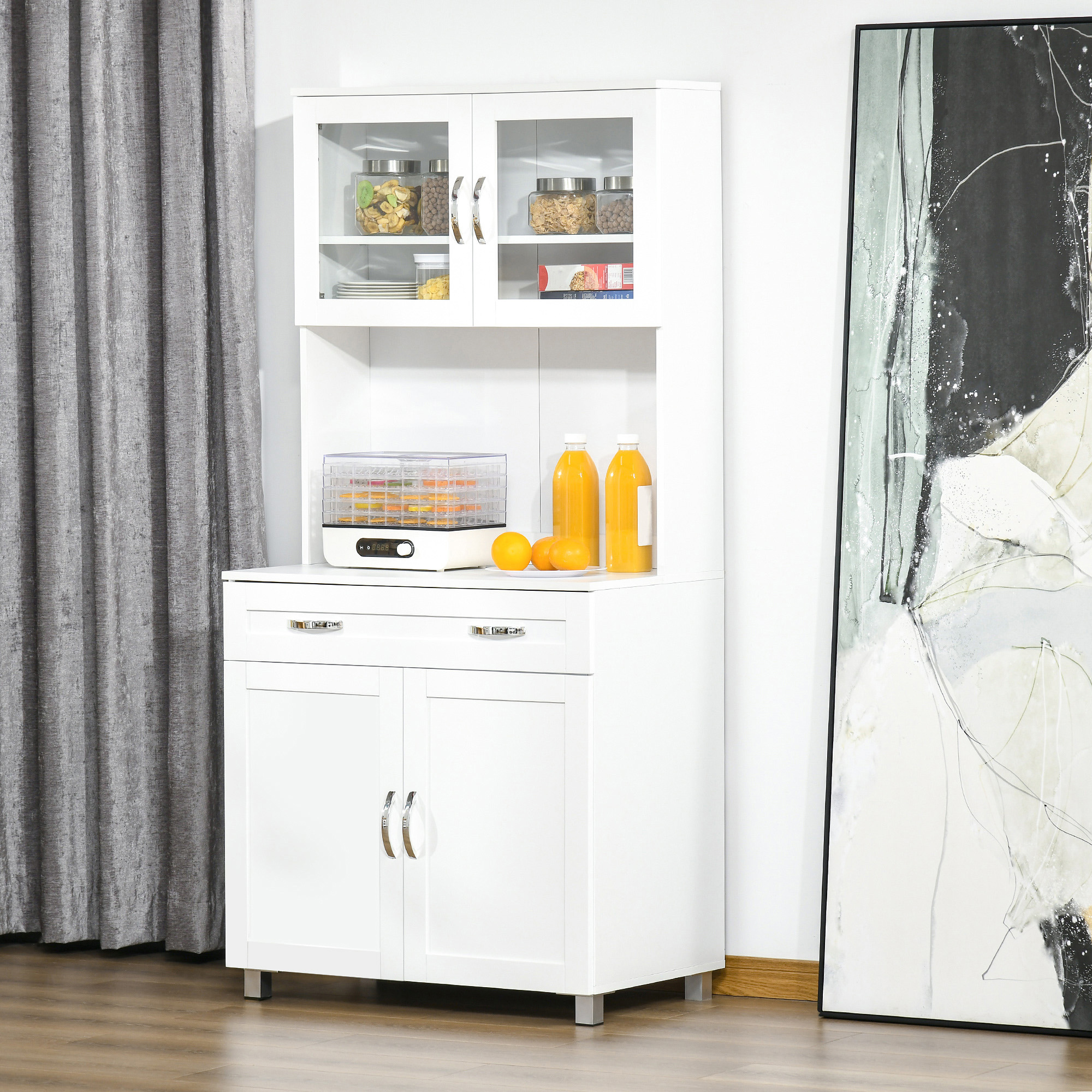 Buffet vaisselier 67 po, portes vitrées, blanc moderne
