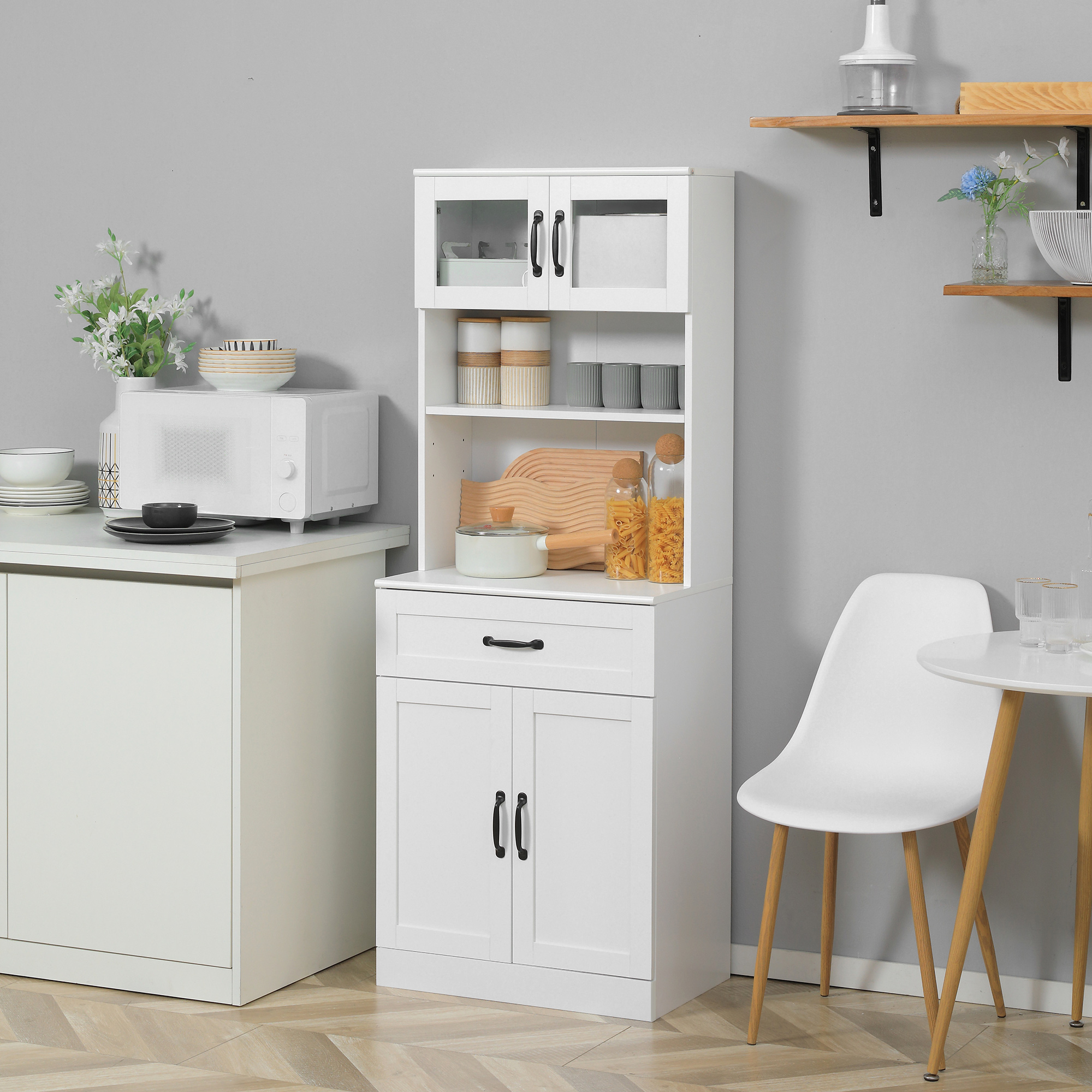 Armoire cuisine 4 portes 63,5po blanc, étagères ajustables