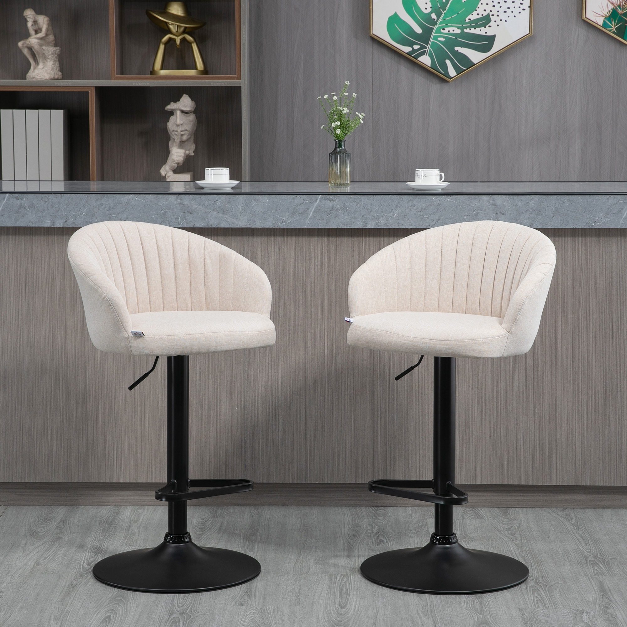 Tabouret bar ajustable pivotant tissu lin beige