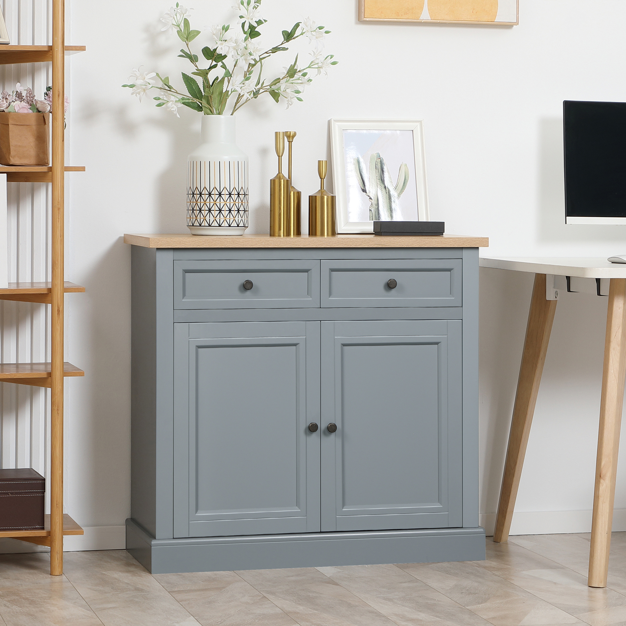 Buffet-bar 2 tiroirs porte double, gris foncé