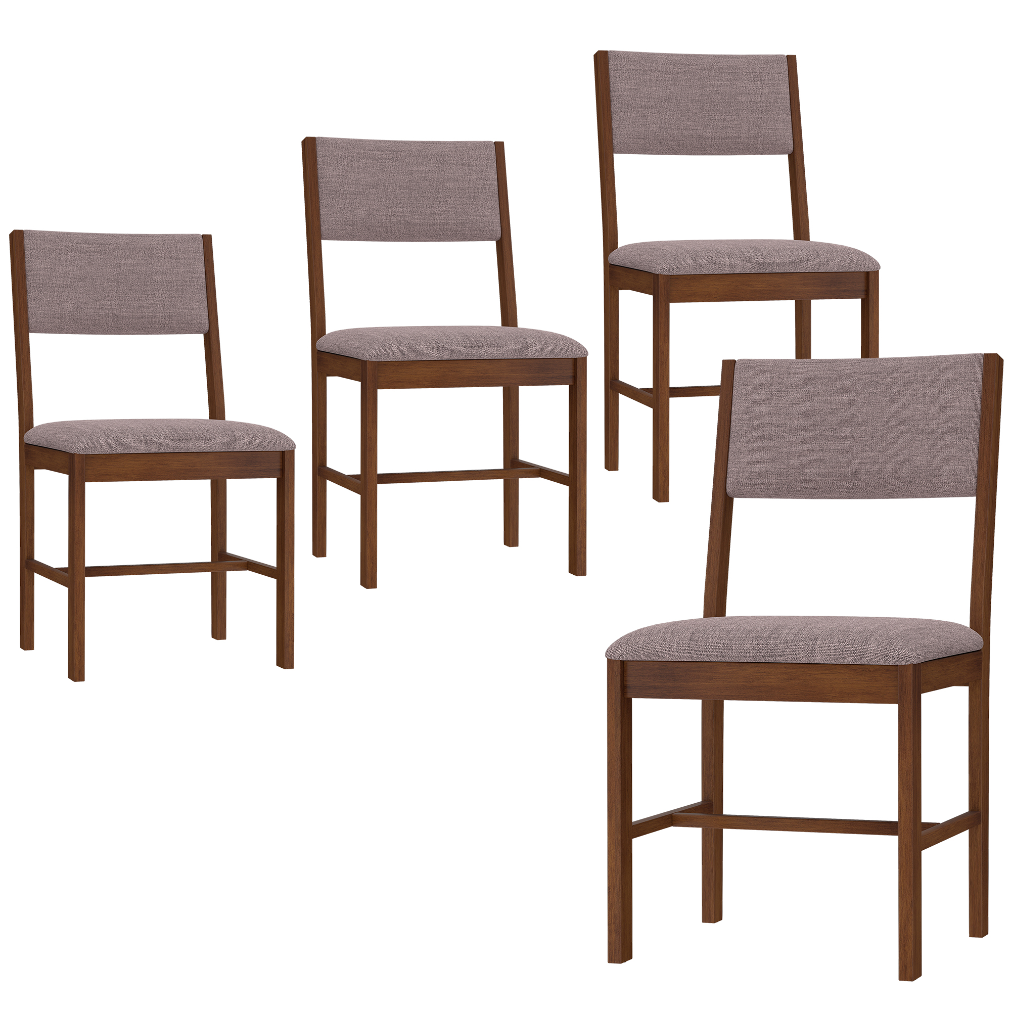 Ensemble 4 chaises salle à manger lin pieds bois caoutchouc brun