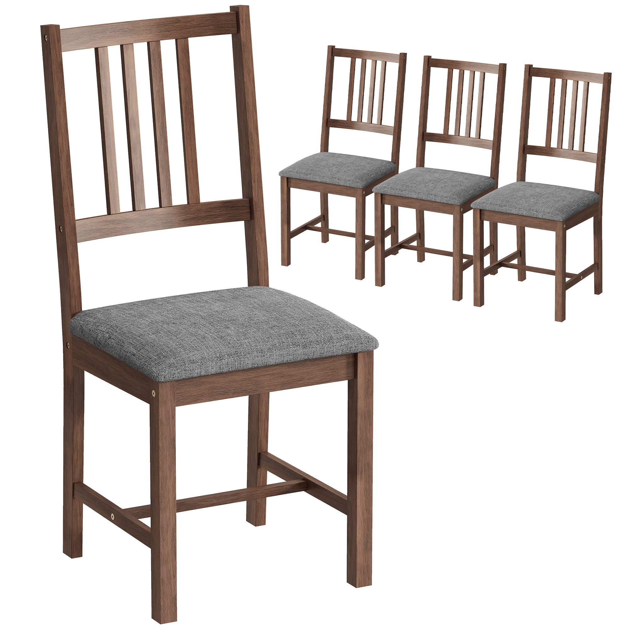 Ens. 4 chaises salle à manger, tissu, pieds bois, ferme