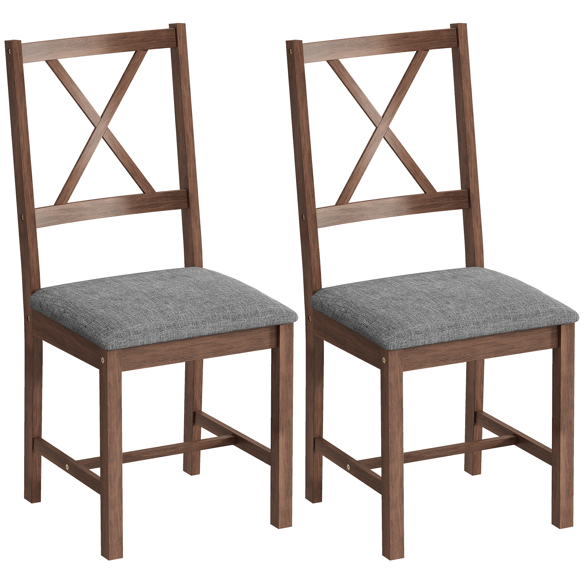 2 chaises salle à manger X-Back, pieds bois, rembourrage noyer