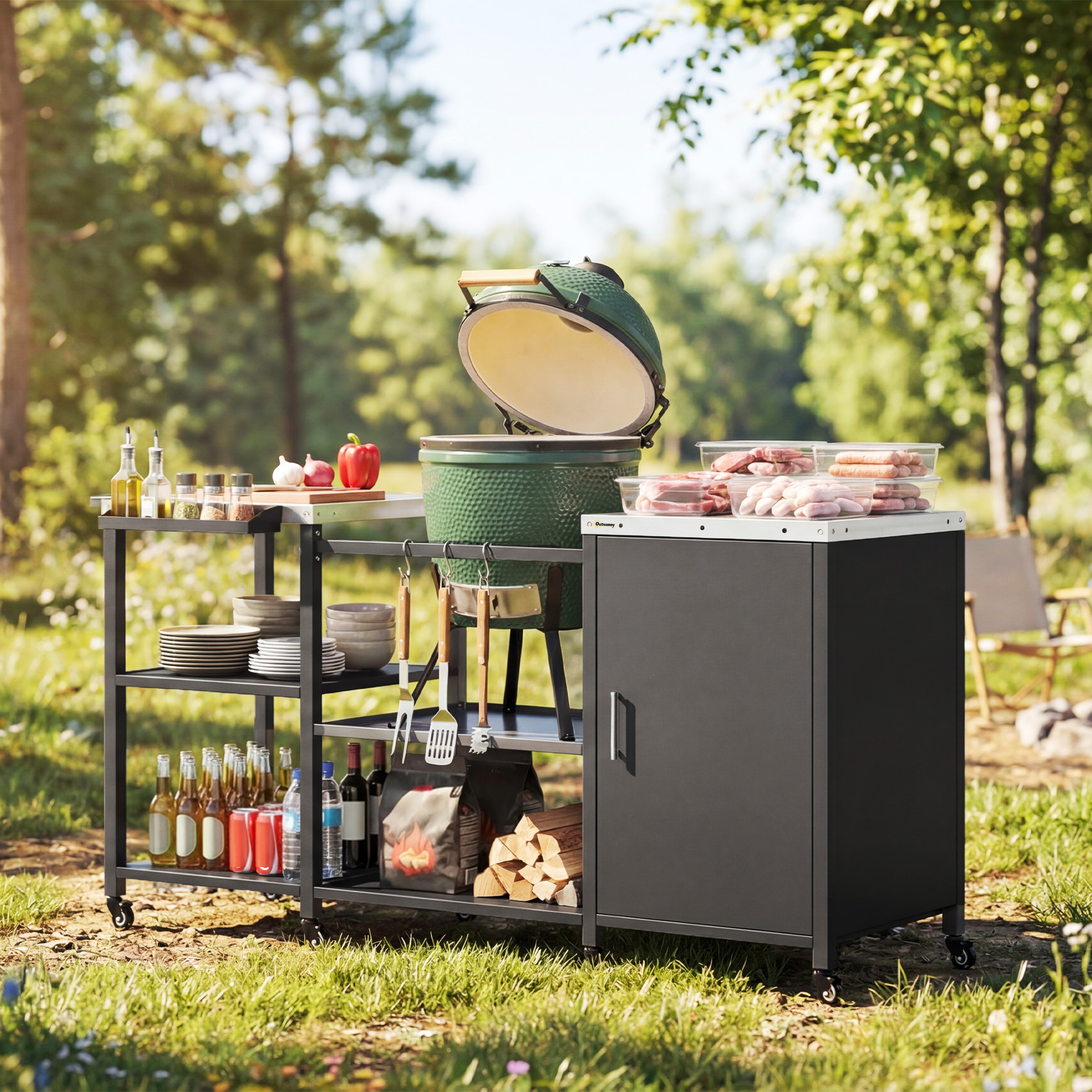 Table BBQ Big Green Egg acier inoxydable armoire