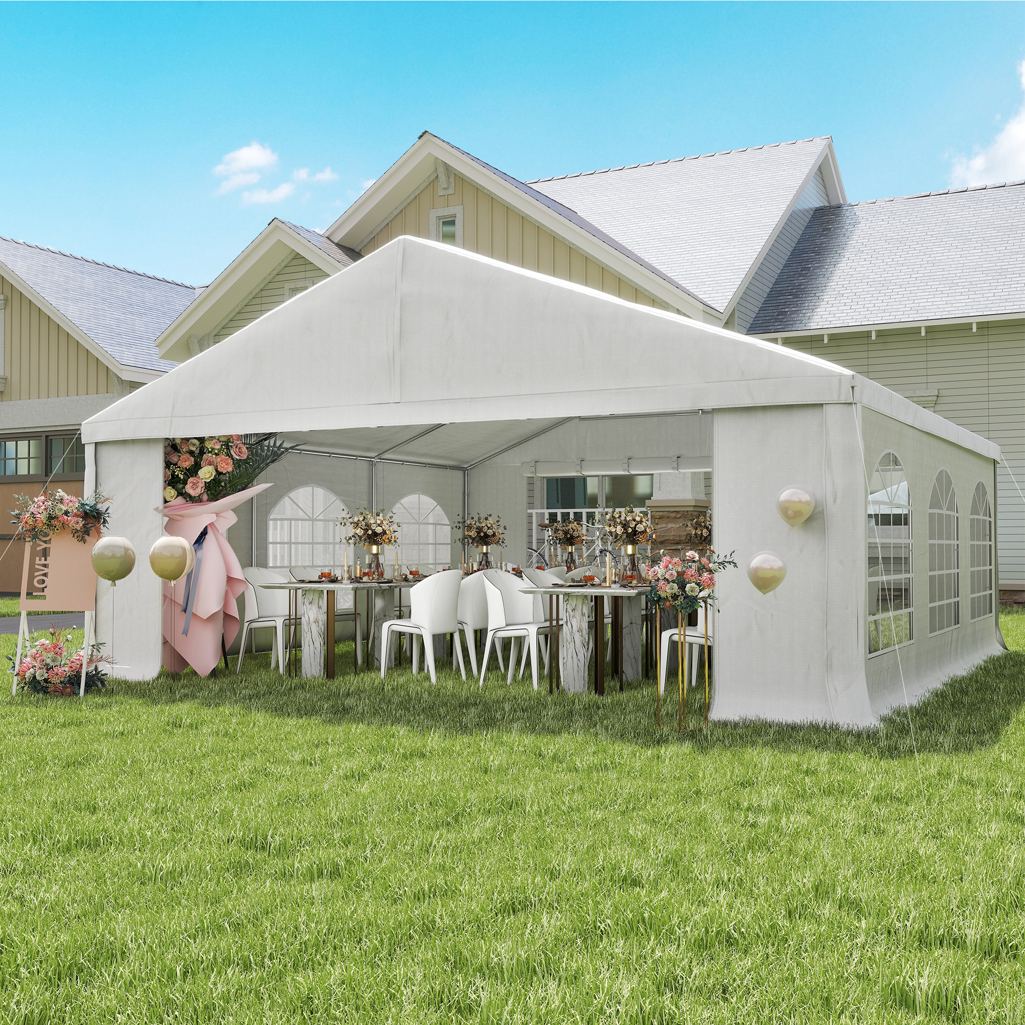 Tente mariage 20x20 pi, gazébo patio blanc, volet inclus