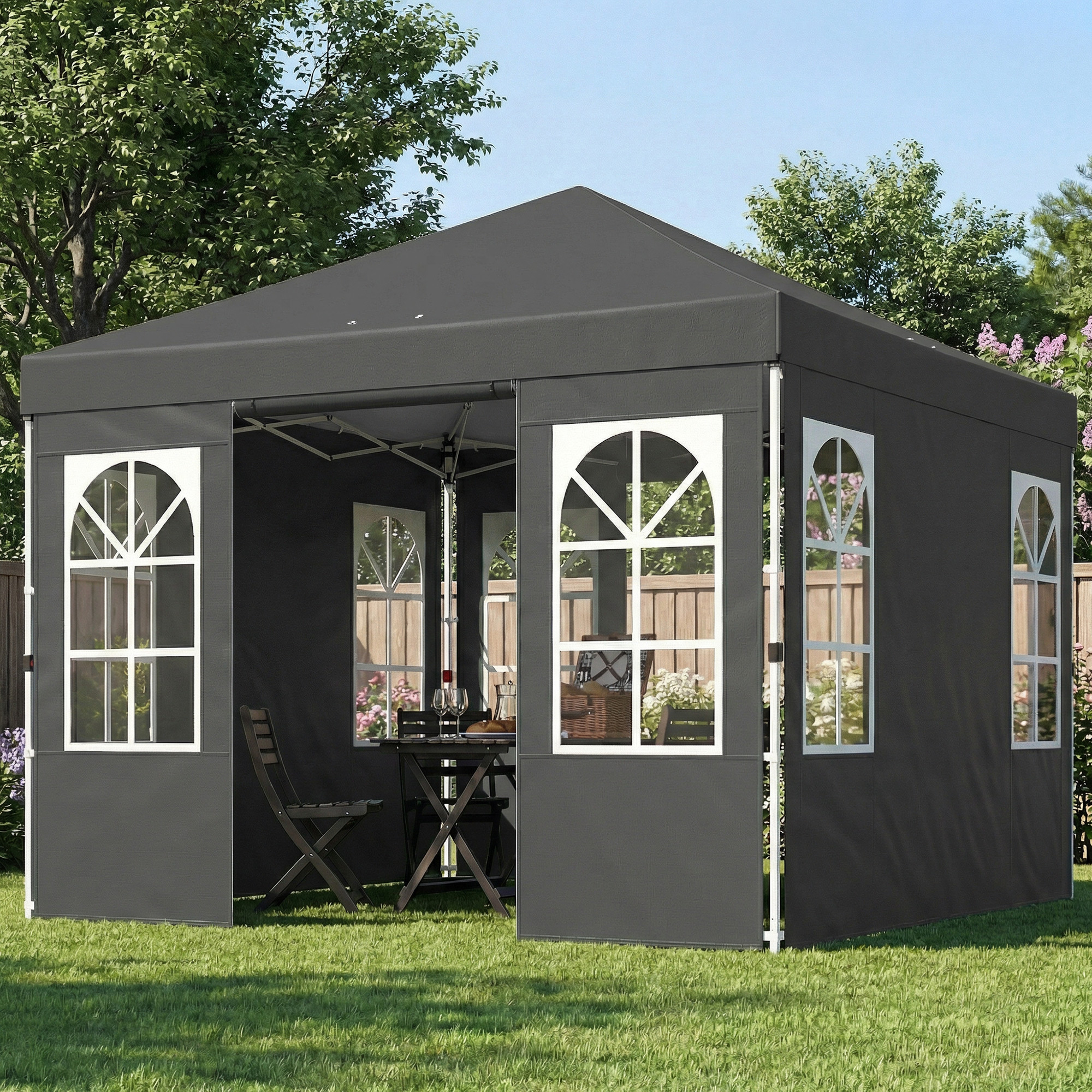 Tente canopy 9,6x9,6pi, parois, UPF50+, gris foncé