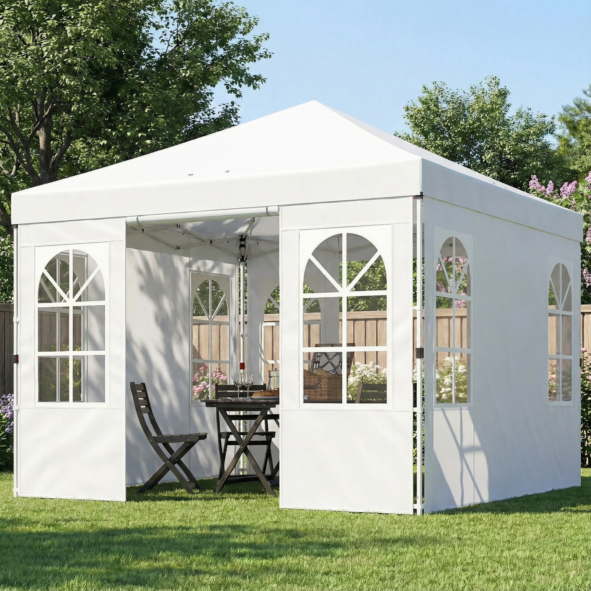 Tente canopy 9,6x9,6pi, parois, UPF50+, blanc