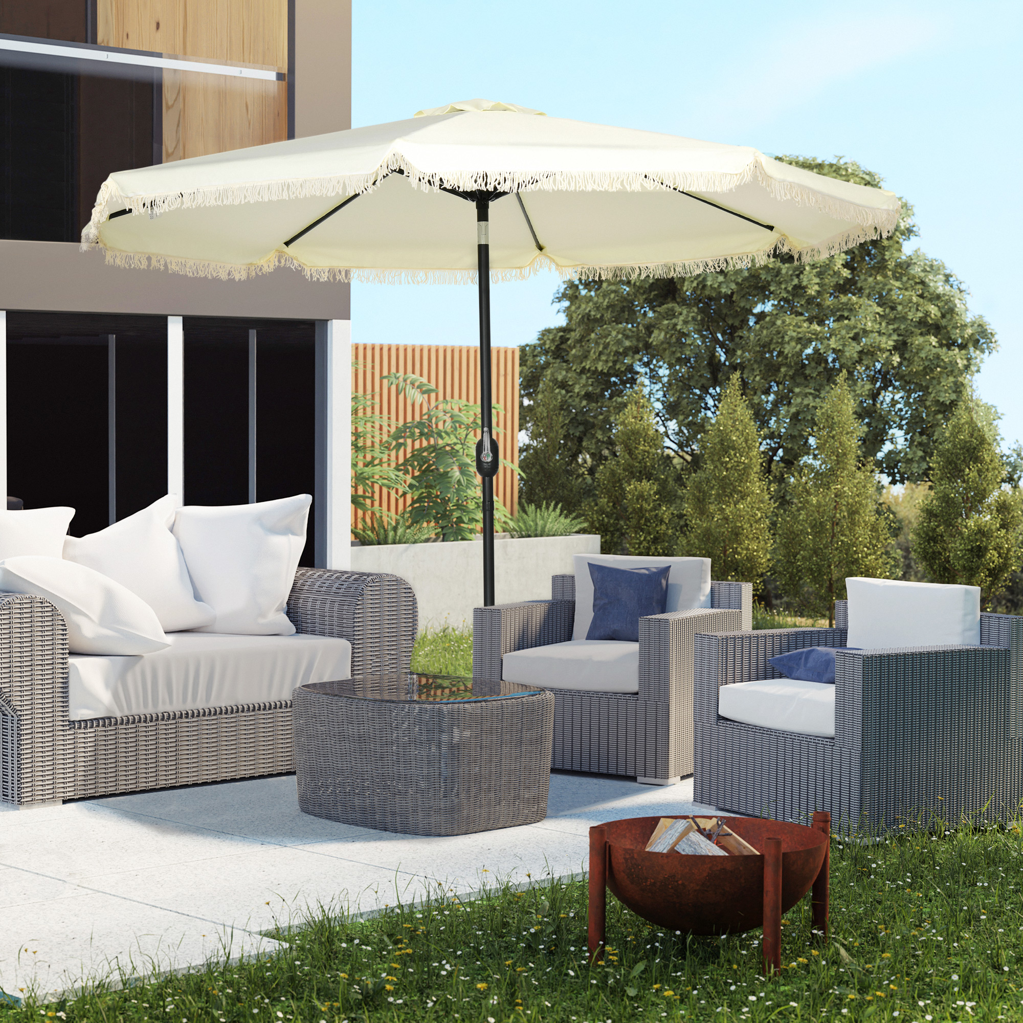 Parasol cantilever 9 pi, bouton poussoir, 8 nervures