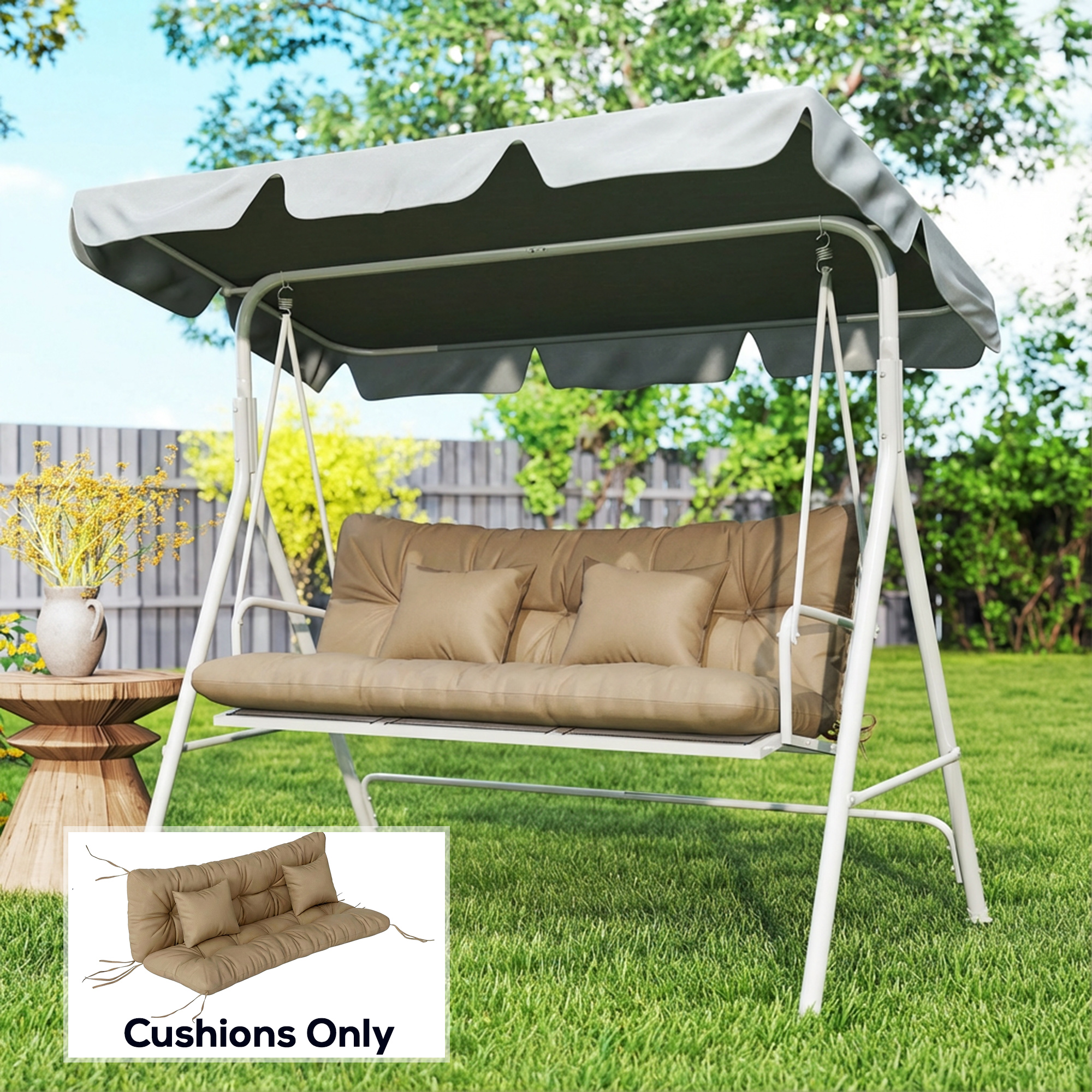 4 coussins chaise patio beige avec attaches
