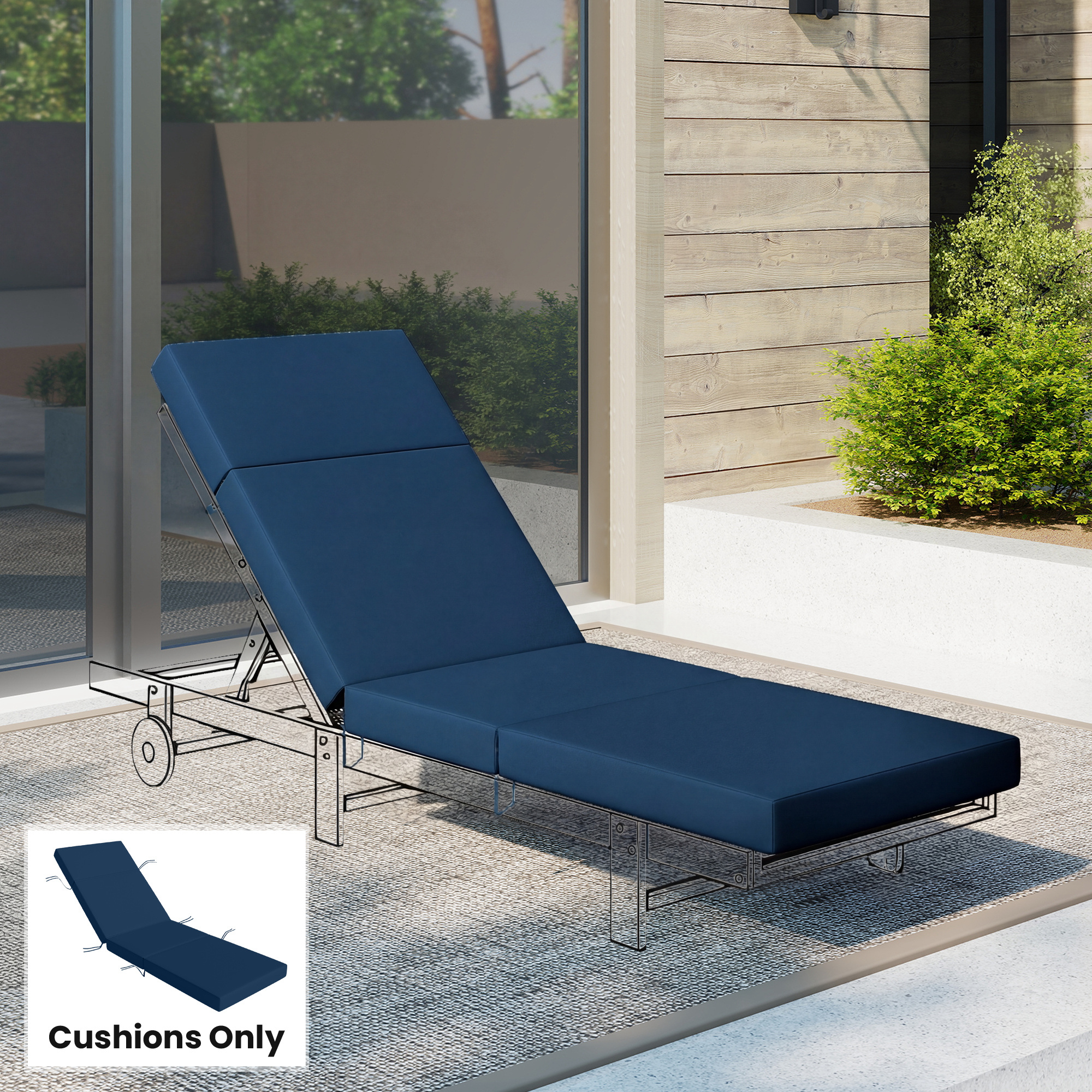 Coussin chaise longue extérieur 26 x 80 po bleu