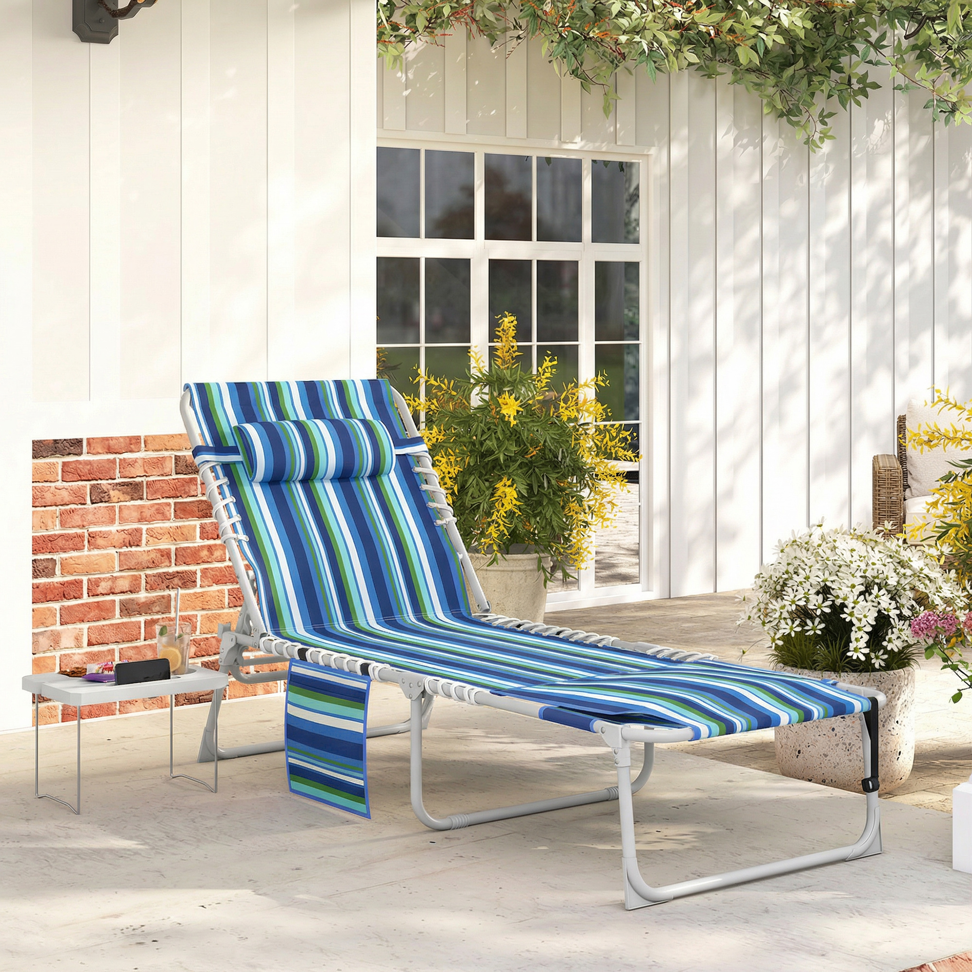 Chaise bronzage trous visage table 5 positions bleue
