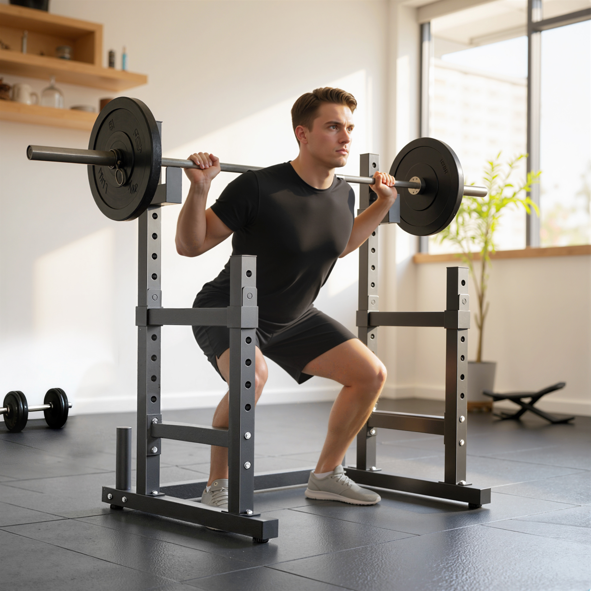 Rack squat ajustable 660lbs, multifonction, noir