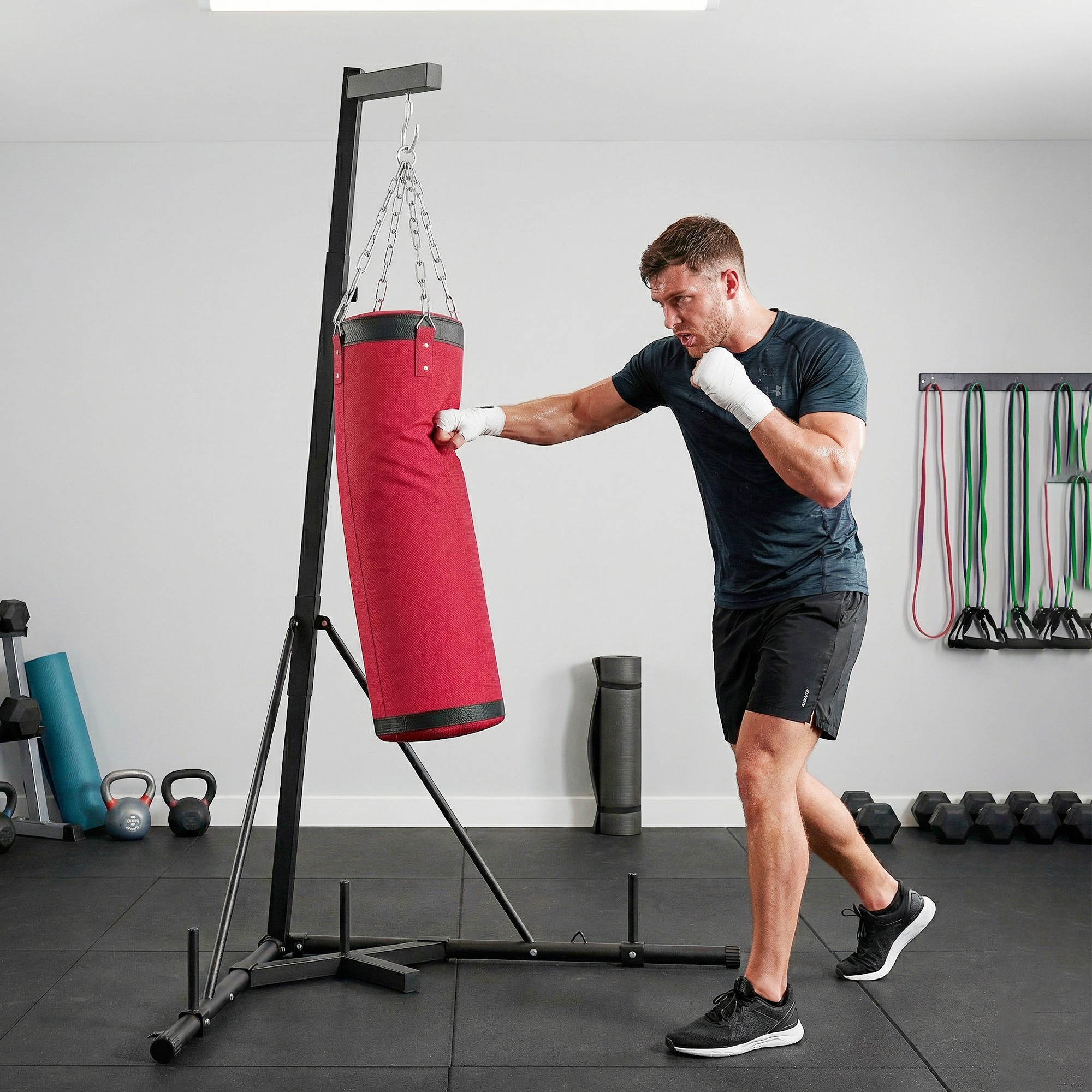 Sac de boxe support 72,8-90,9 po, canevas, ajustable
