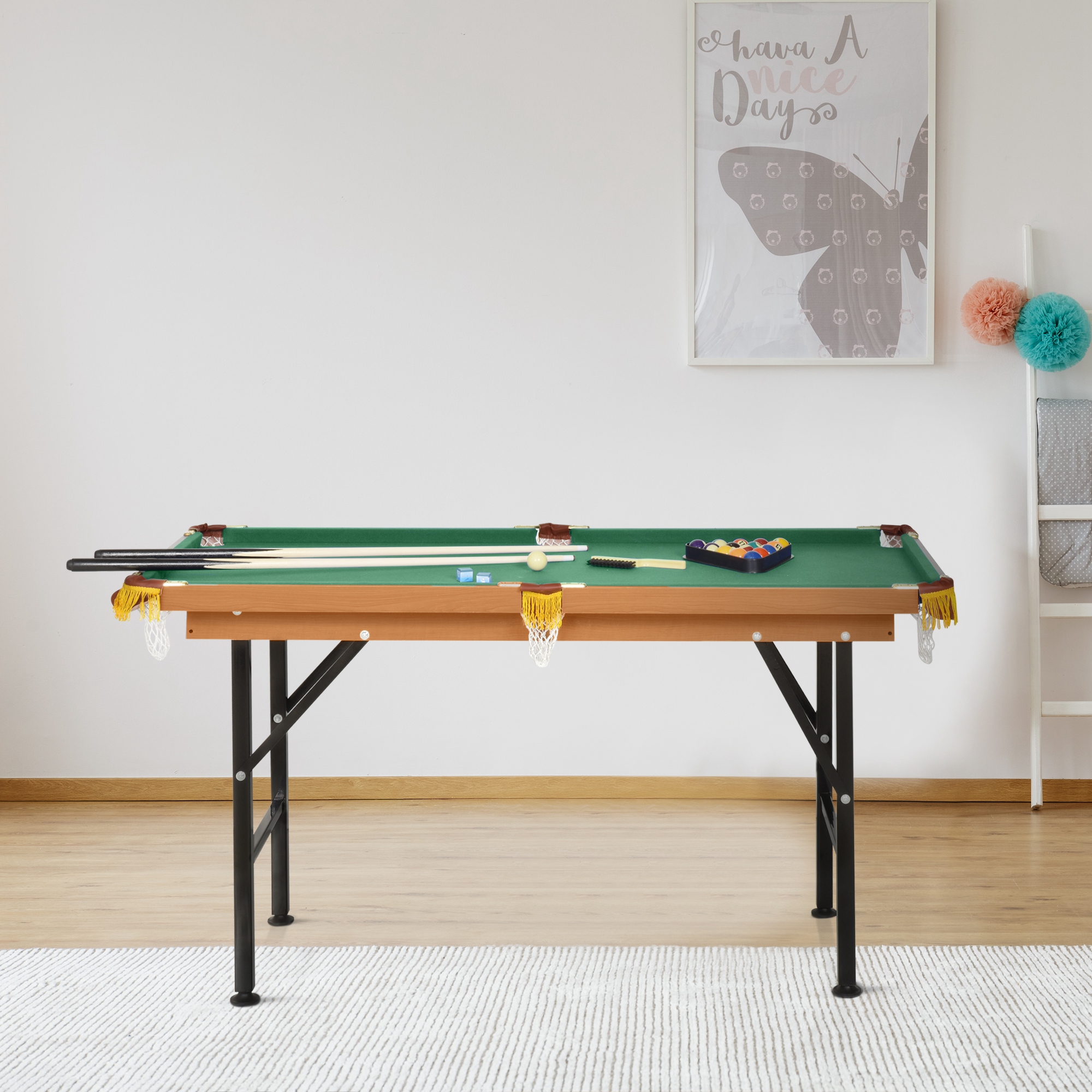 Table billard pliable 55 po, jeu famille, queues, boules, feutre vert