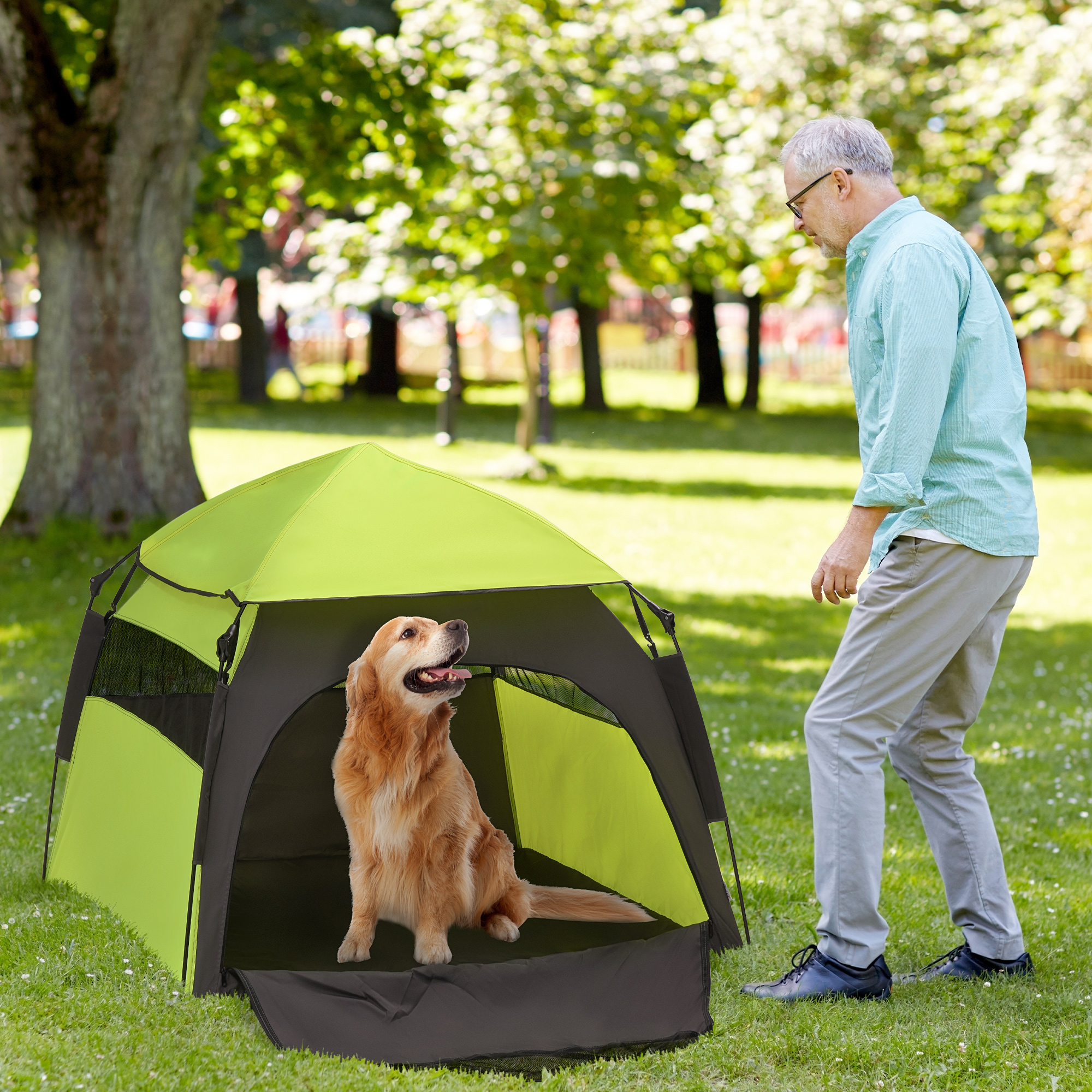 Tente chien pop-up grands chiens camping portable vert