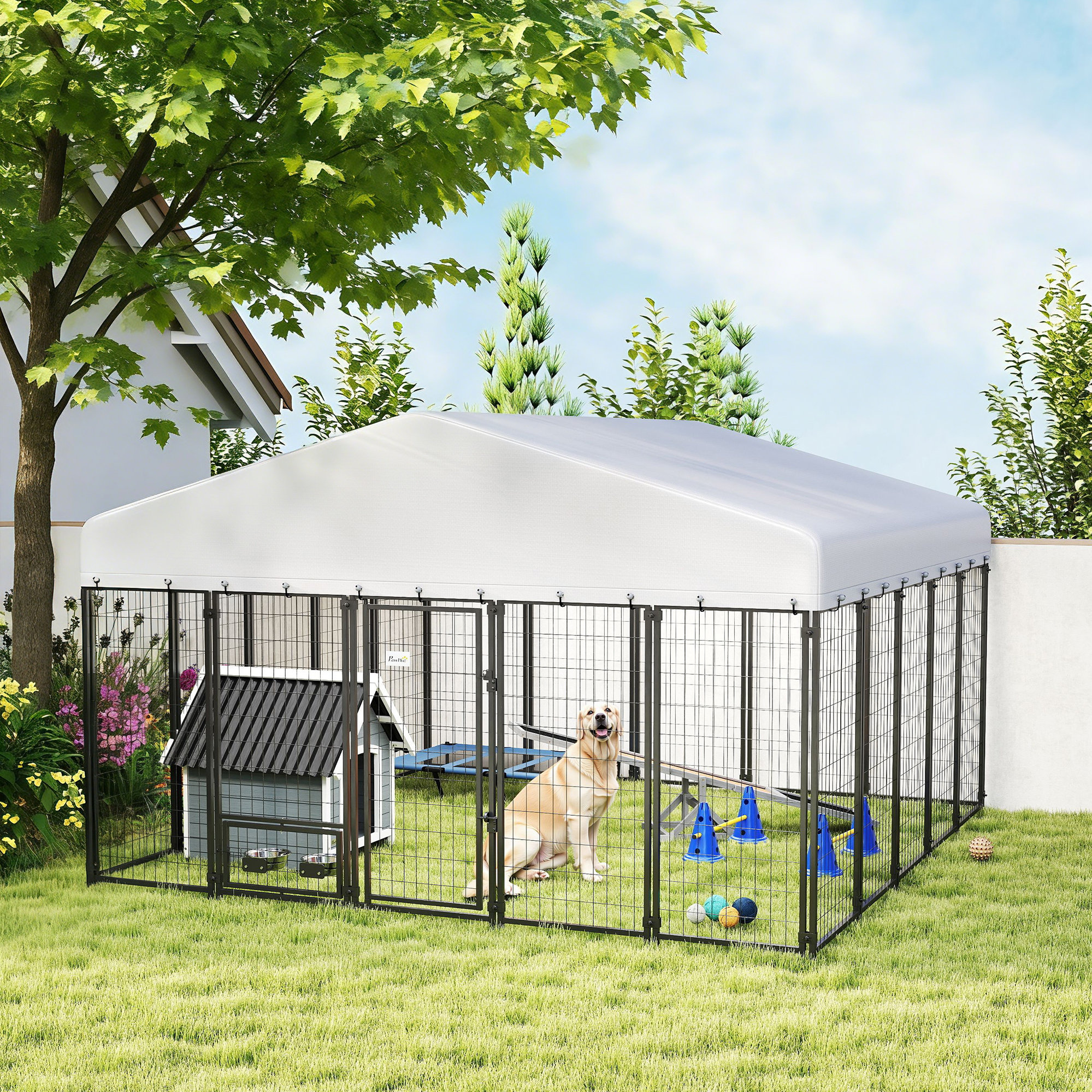 Niche chien extérieur 9,8x9,8x6 bols rotatifs