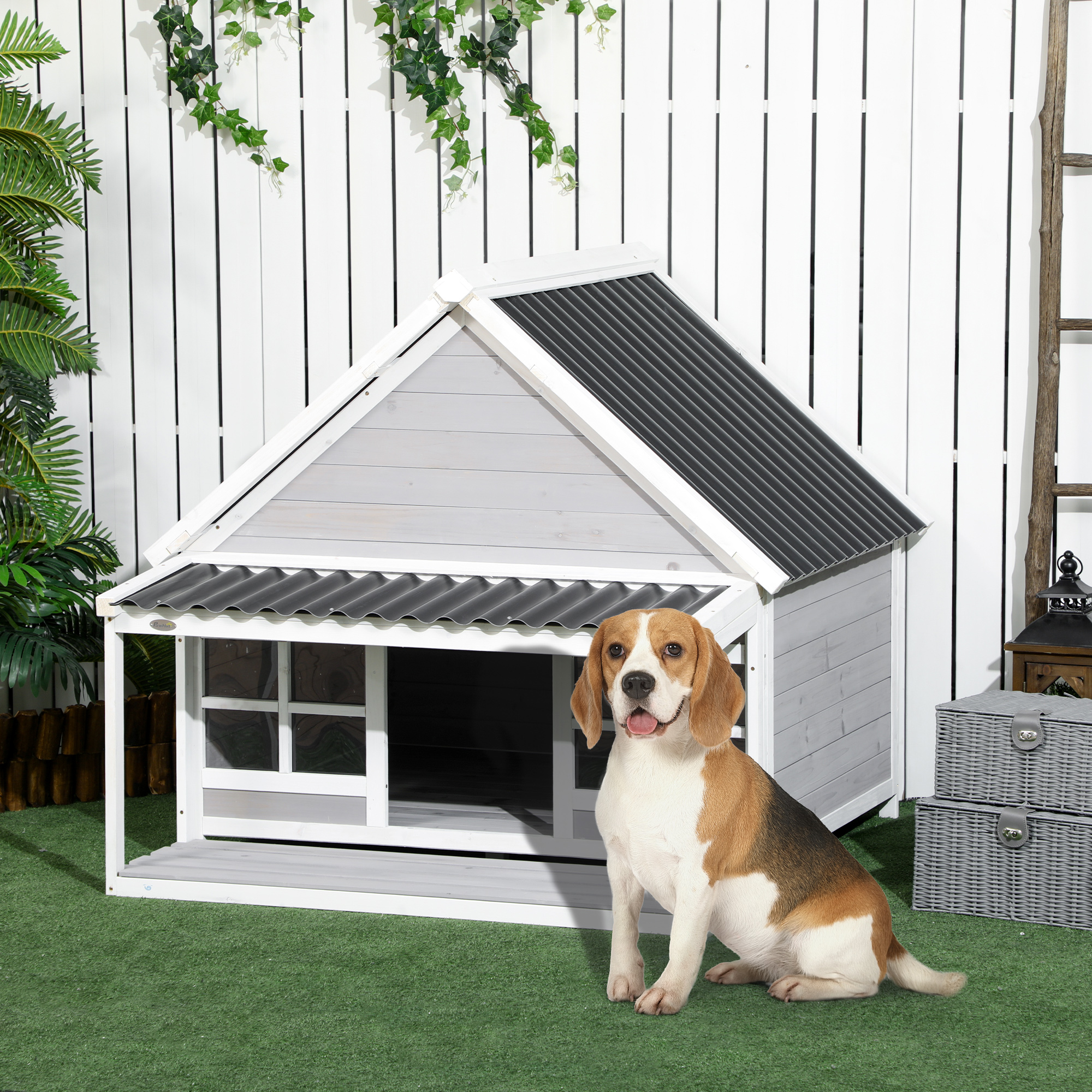 Niche chien bois porche toit galerie moyen grand