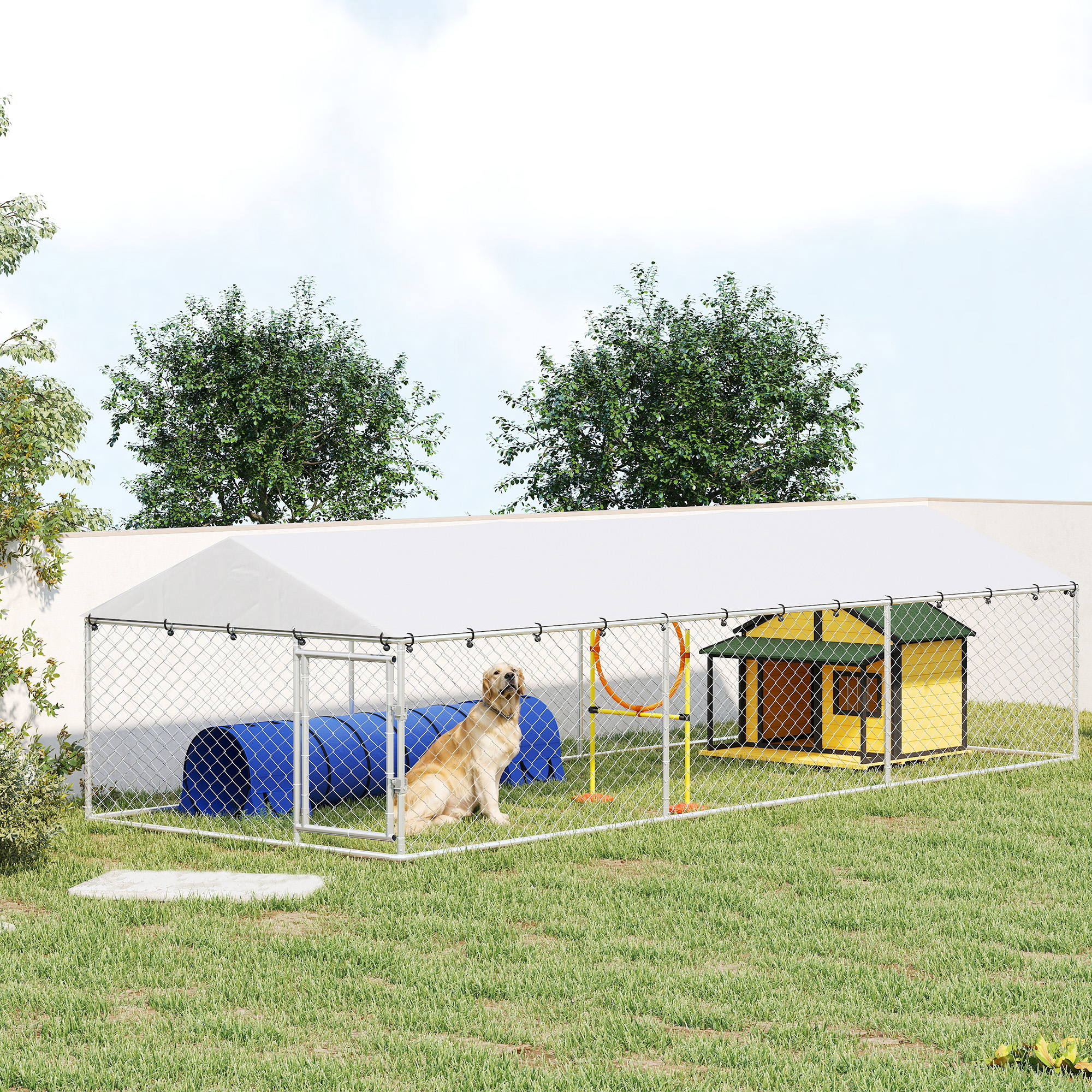 Enclos chien 20x7,5x5 grand toit imperméable argent