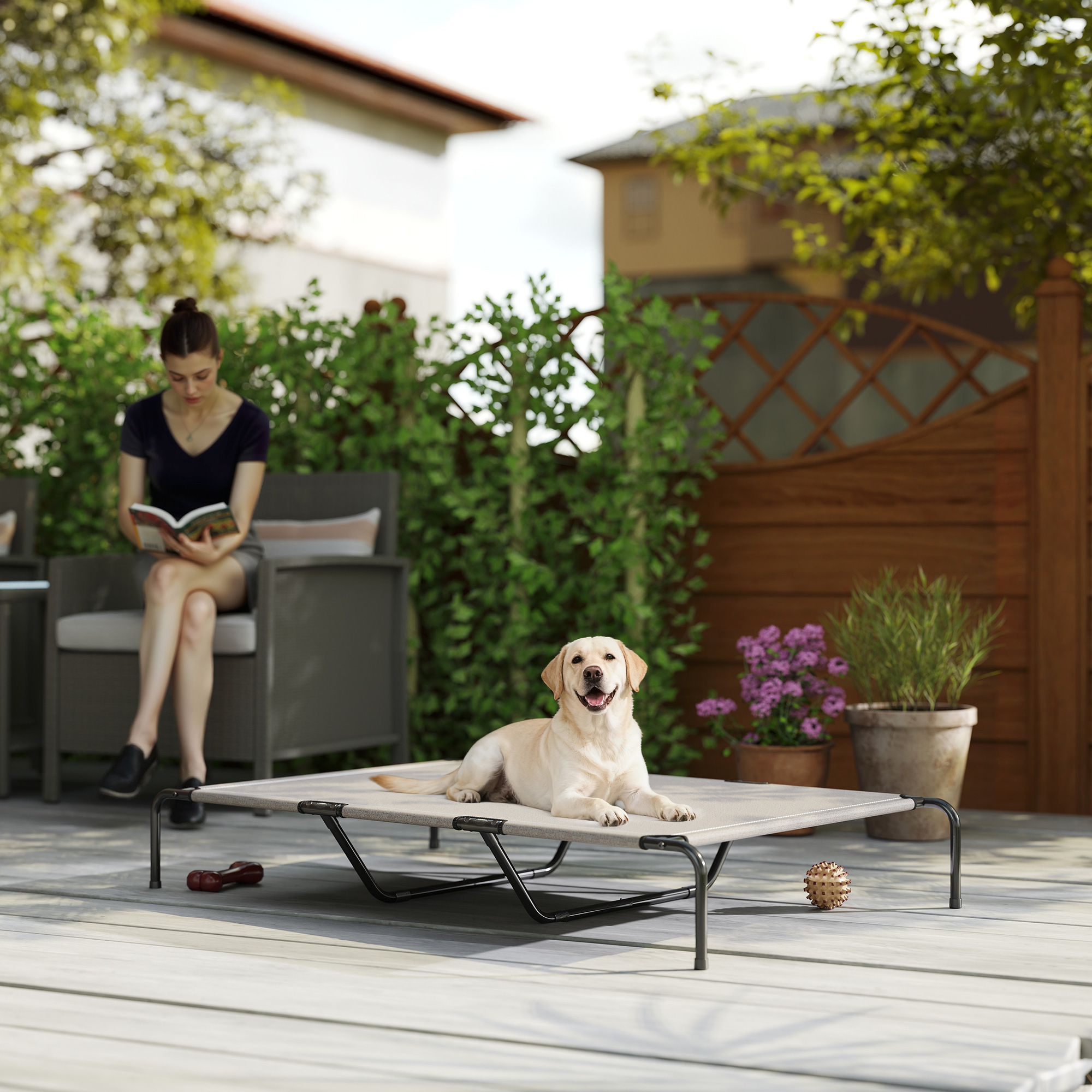 Lit surélevé chien grandes races beige 60"