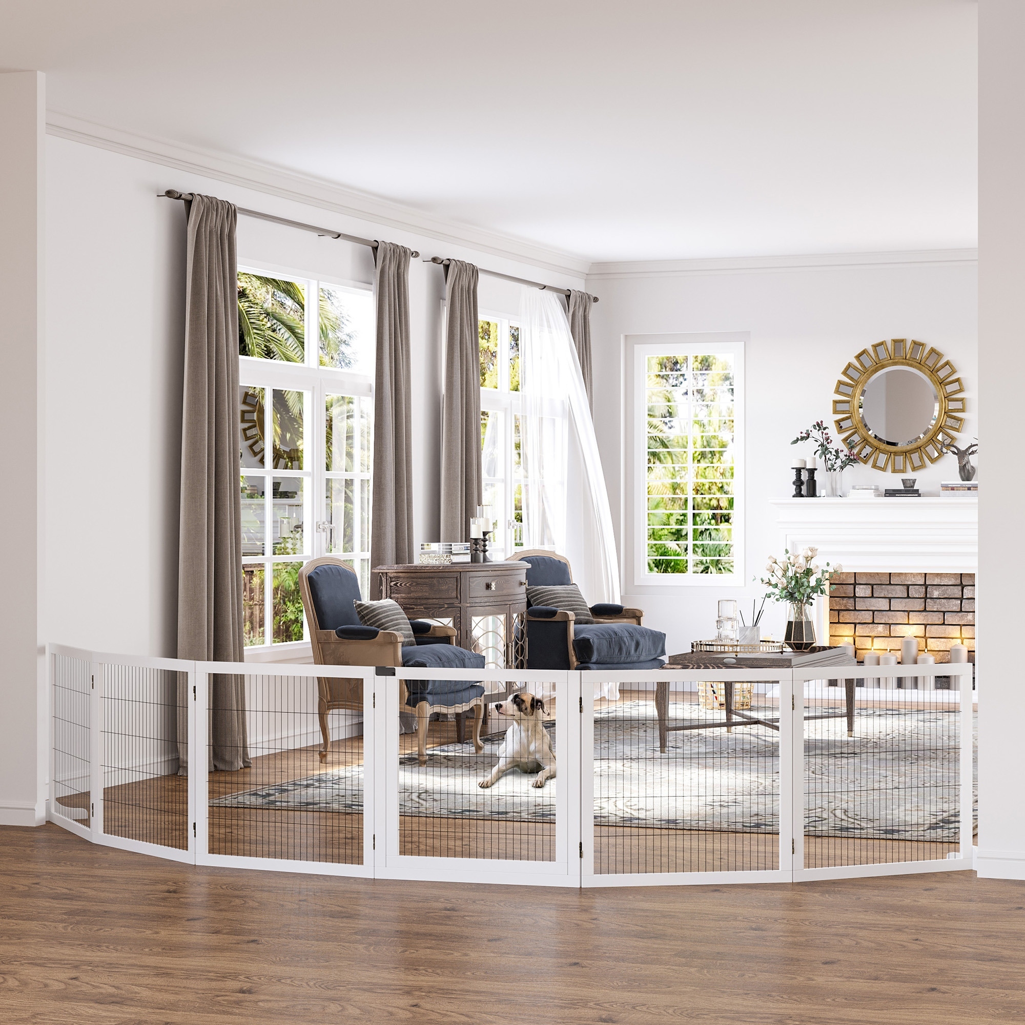 Barrière sécurité chien 6 panneaux bois blanc