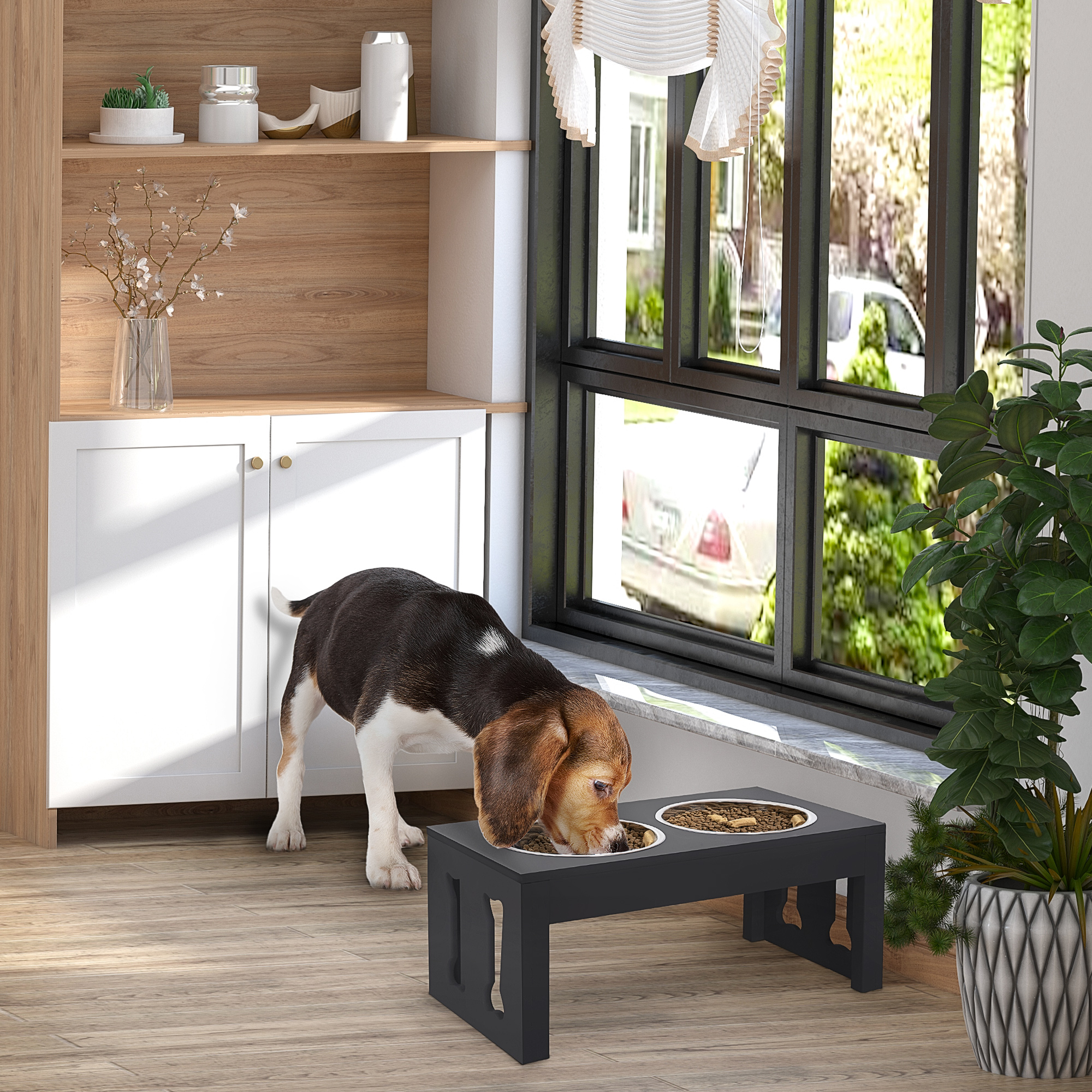 Bol surélevé décoratif 23'' bois chien - Noir