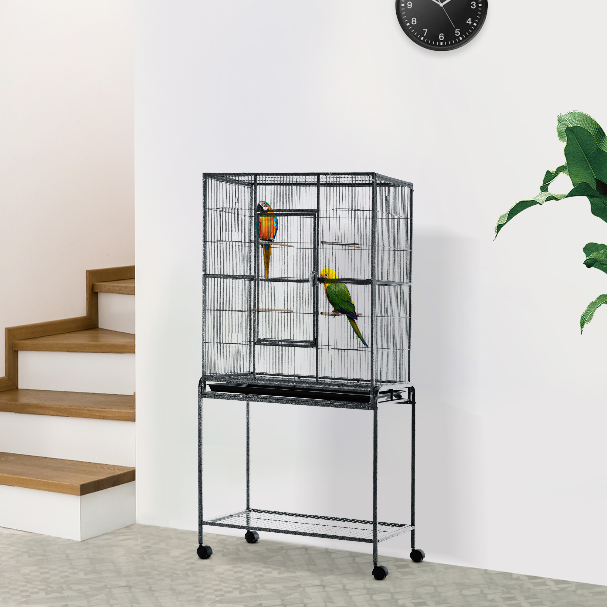 Cage oiseaux roulante 30po support amovible bois perchoir