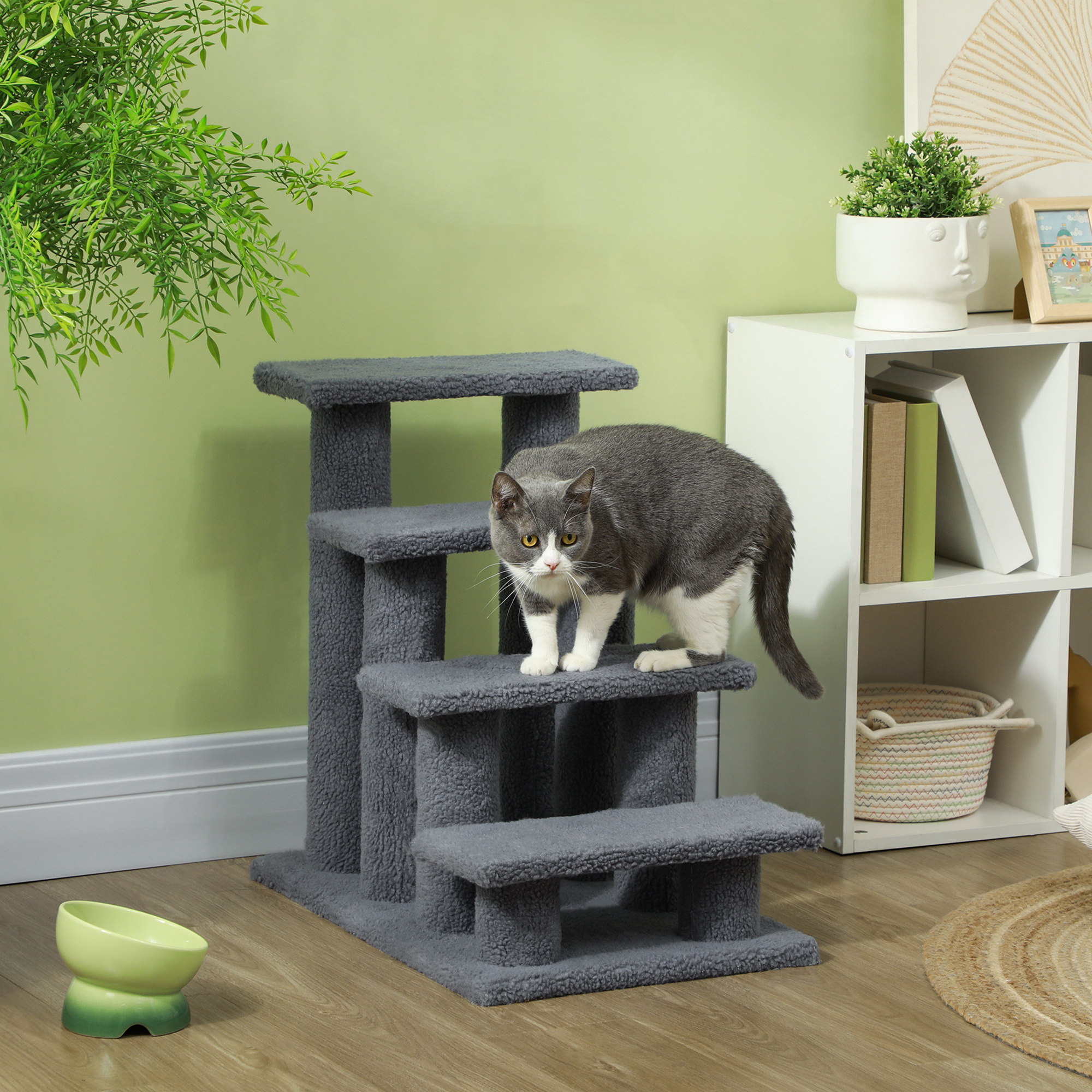 Escalier chat 25" 4 marches tapis gris