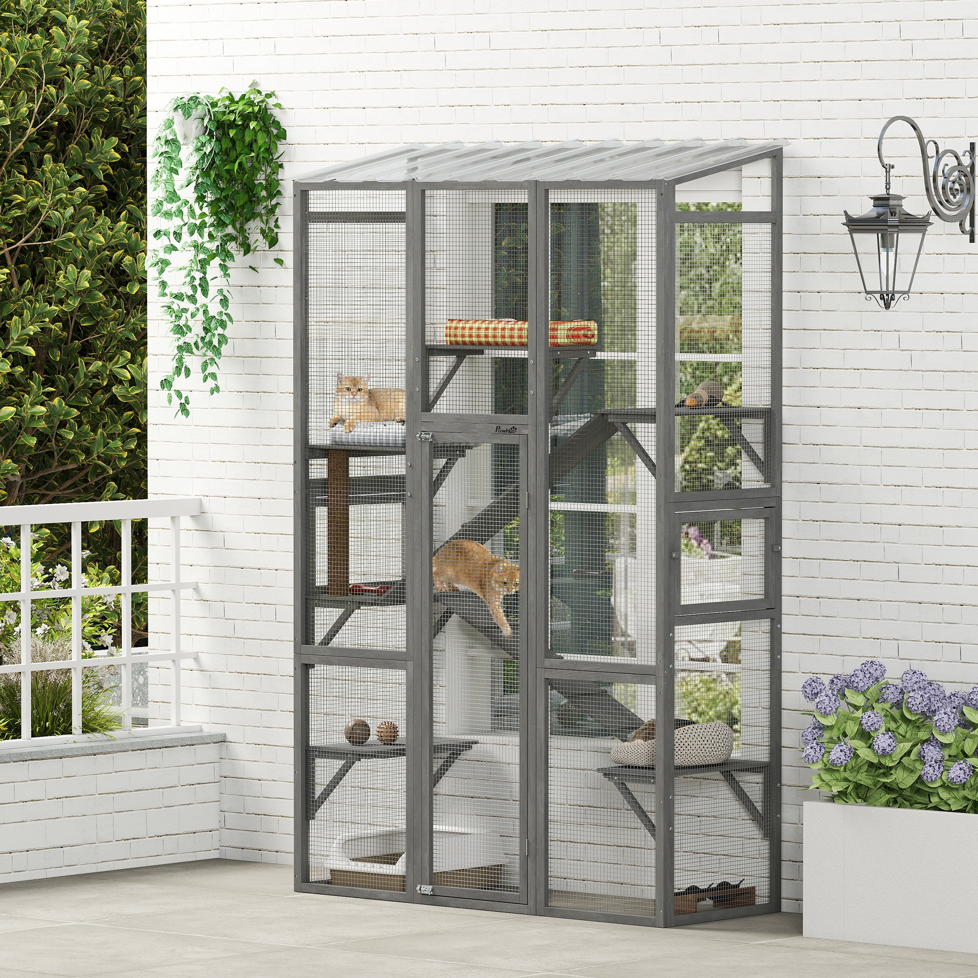 Catio extérieur grand maison bois chat 6 plateformes