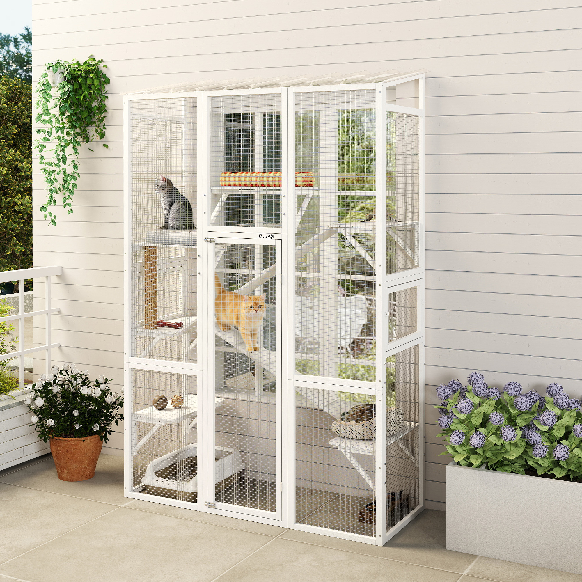 Catio extérieur grand maison bois chat 6 plateformes