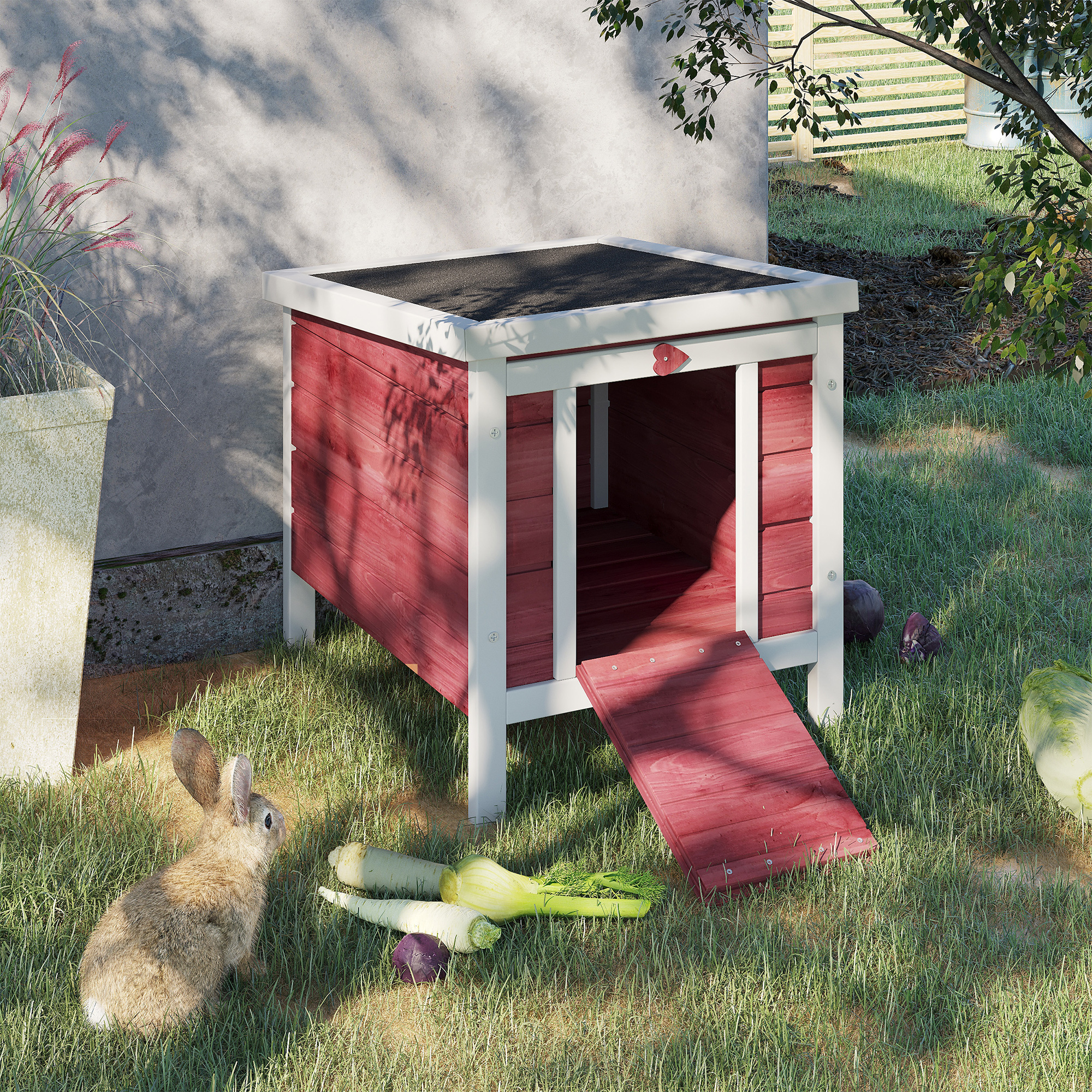 Petite cage lapin bois toit ouvrable 4 en 1 rouge
