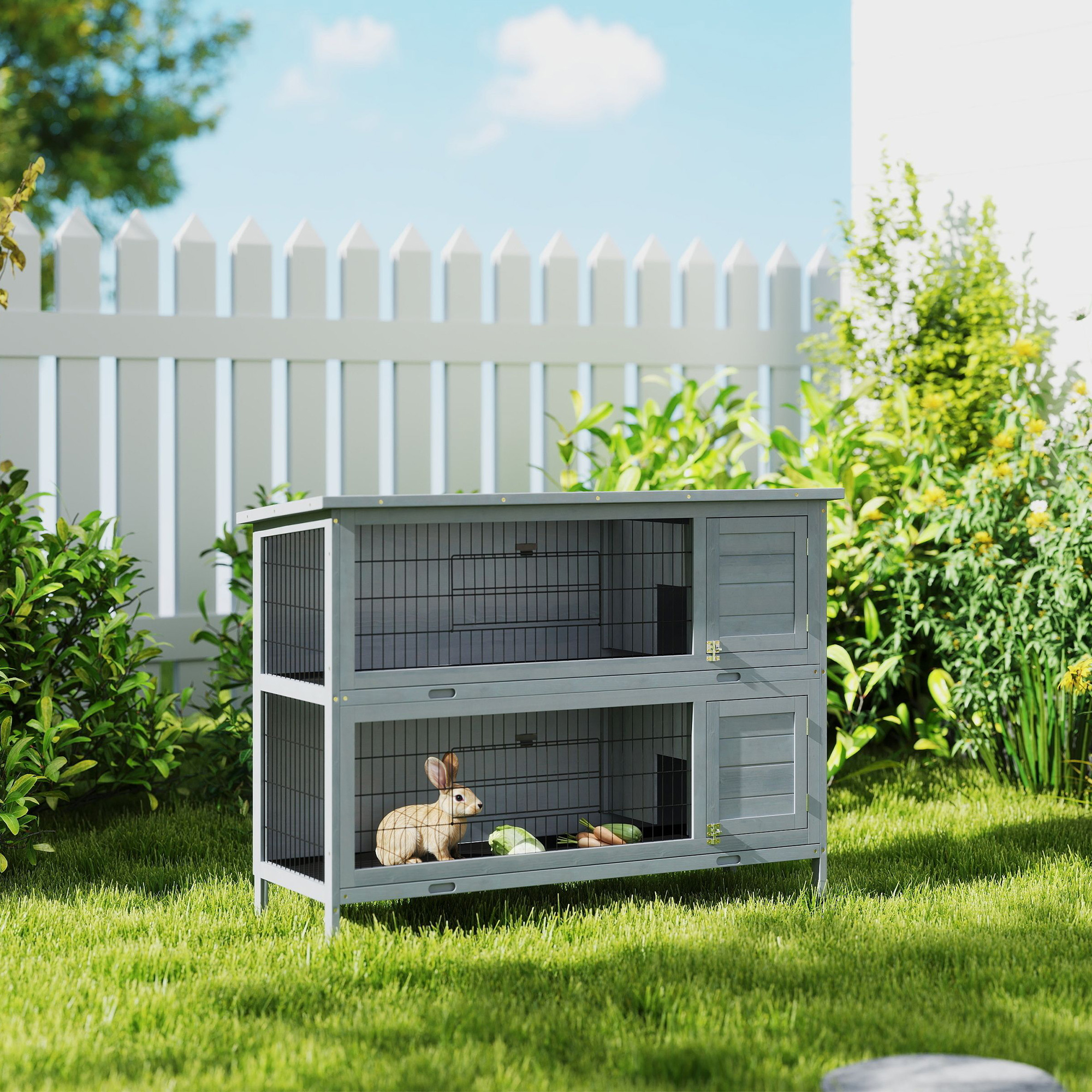 Hutch lapin 137cm 2 étages bois gris imperméable