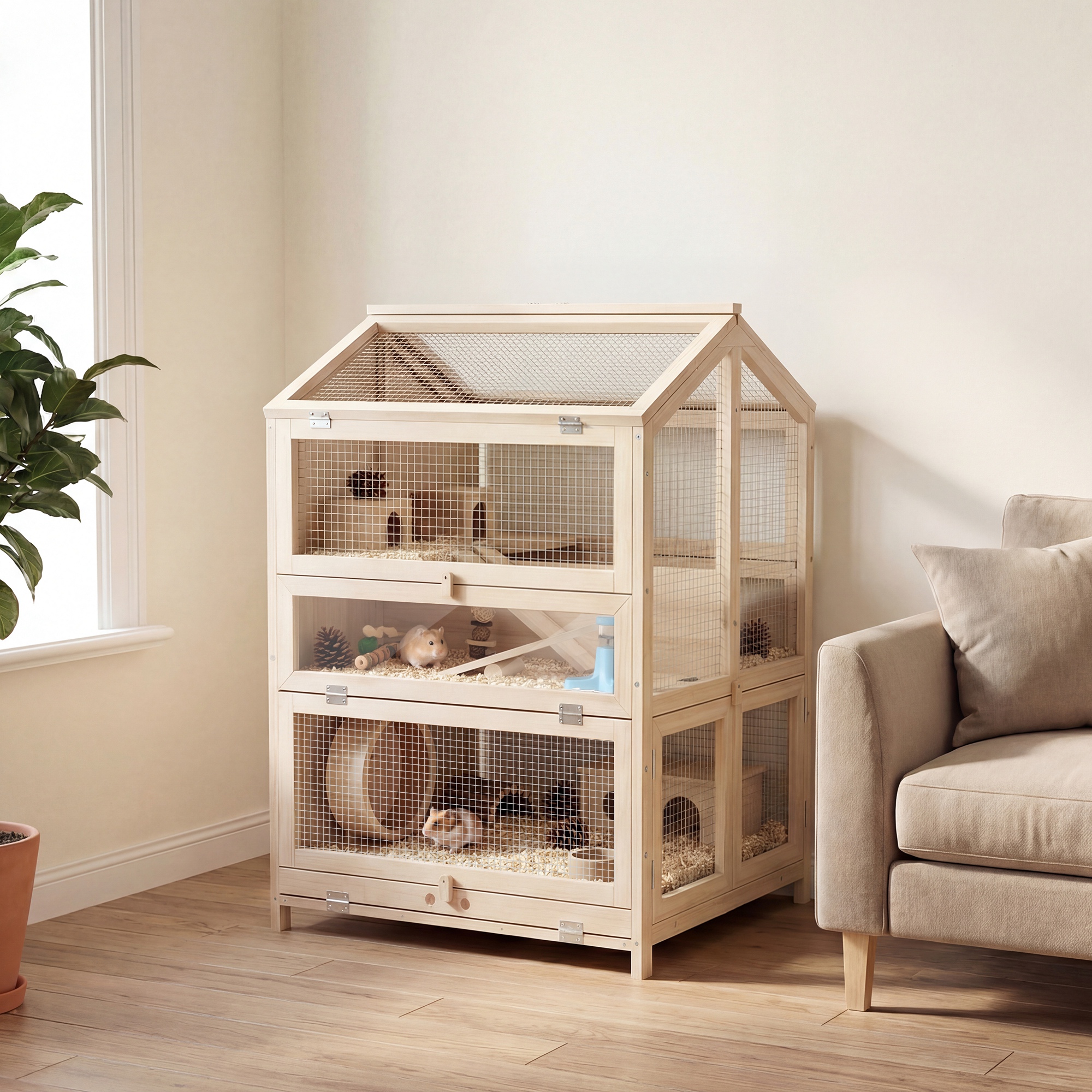 Cage hamster bois 3 étages 26,8 x 24,2 x 35,4 po