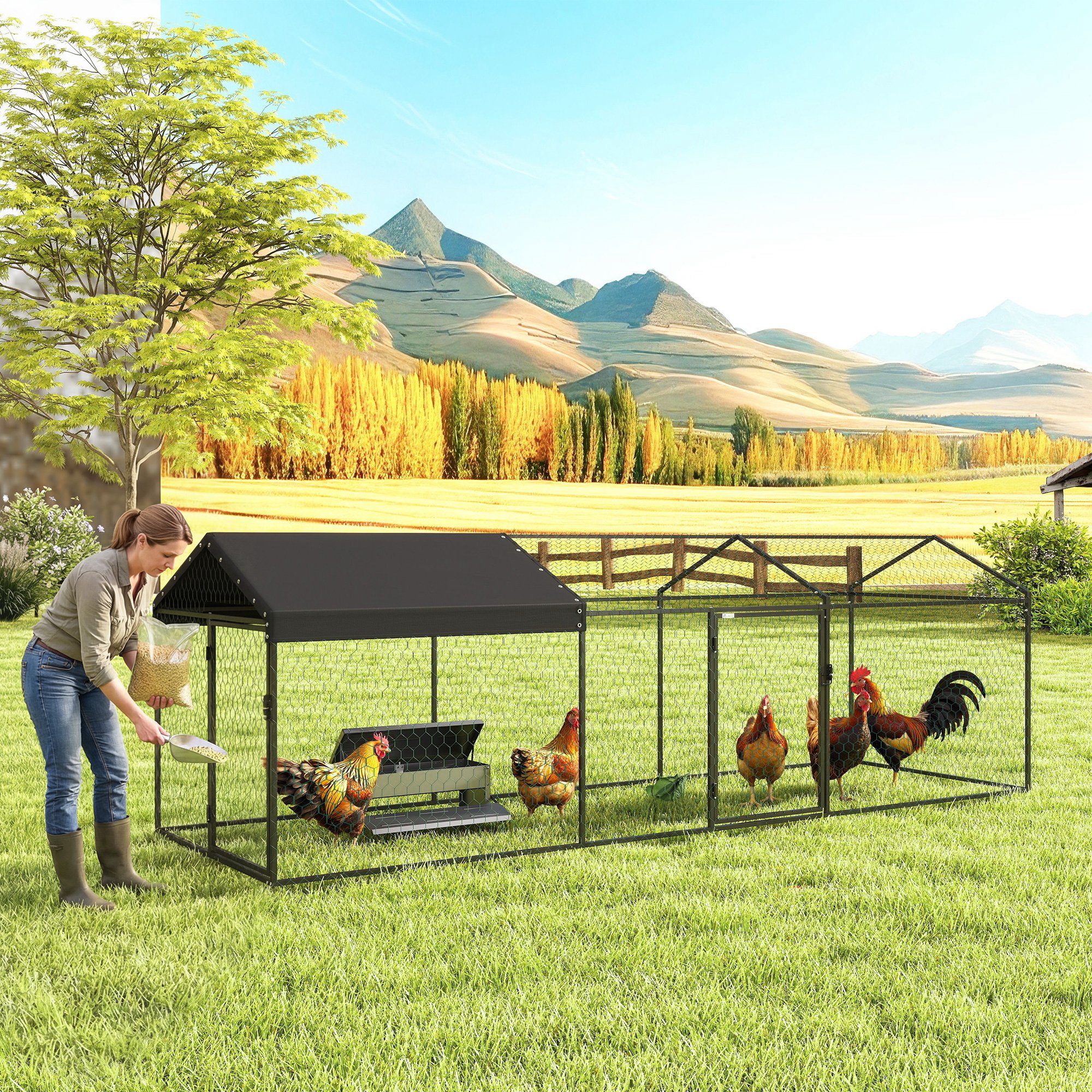 Grand poulailler métal avec bâche imperméable anti-UV, 3-5 volailles
