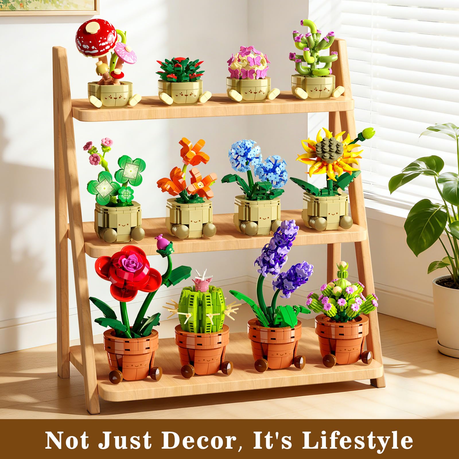 Ensemble 12 fleurs plantes miniatures 1697PCS, décor bureau maison