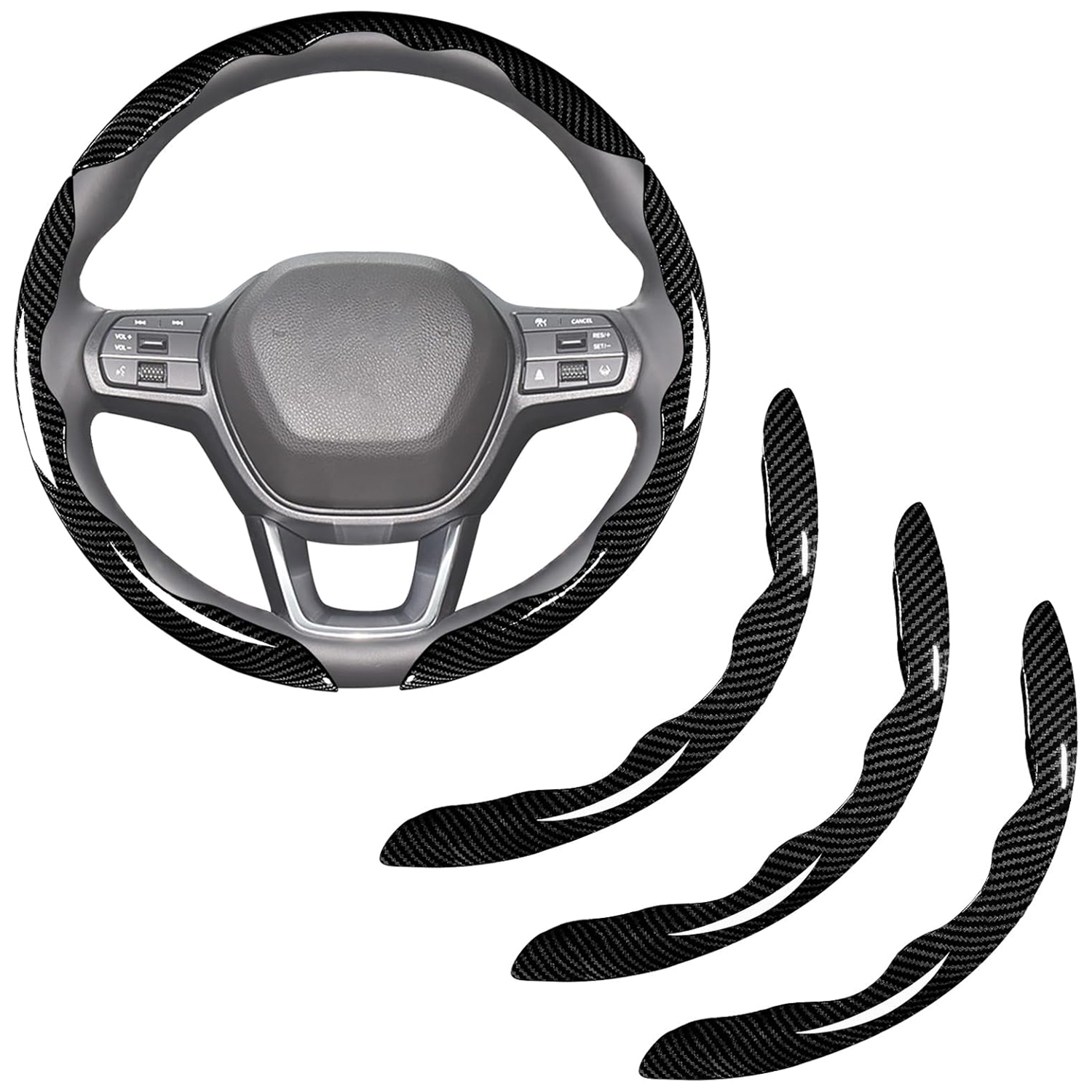 Couvre-volant en fibre de carbone 3 pièces à clip noir