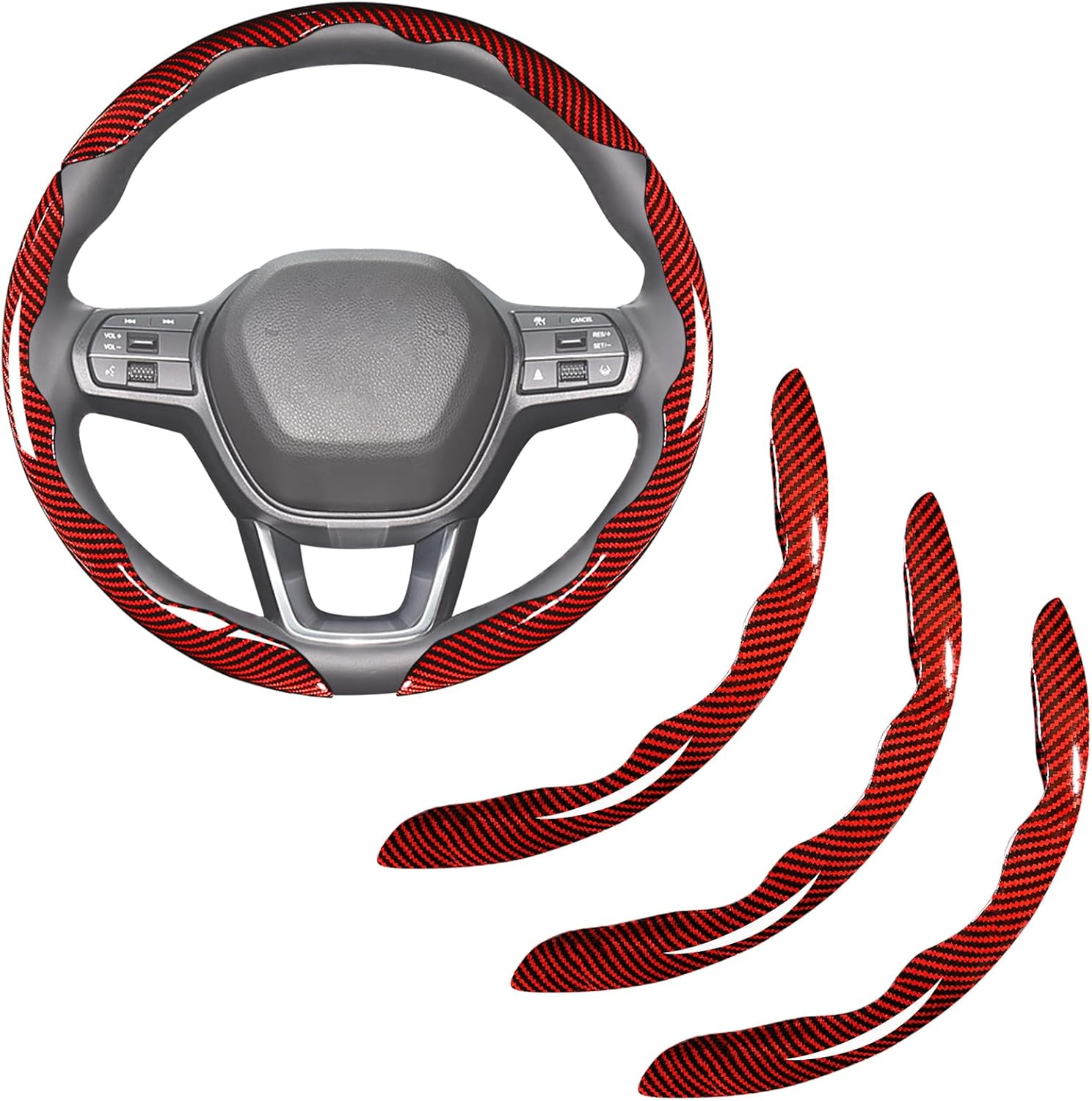 Couvre-volant en fibre de carbone 3 pièces à encliquetage - rouge