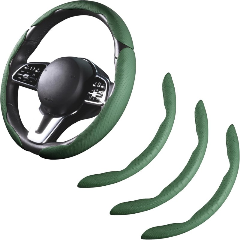 Couvre-volant en cuir 3 pièces vert foncé antidérapant universel