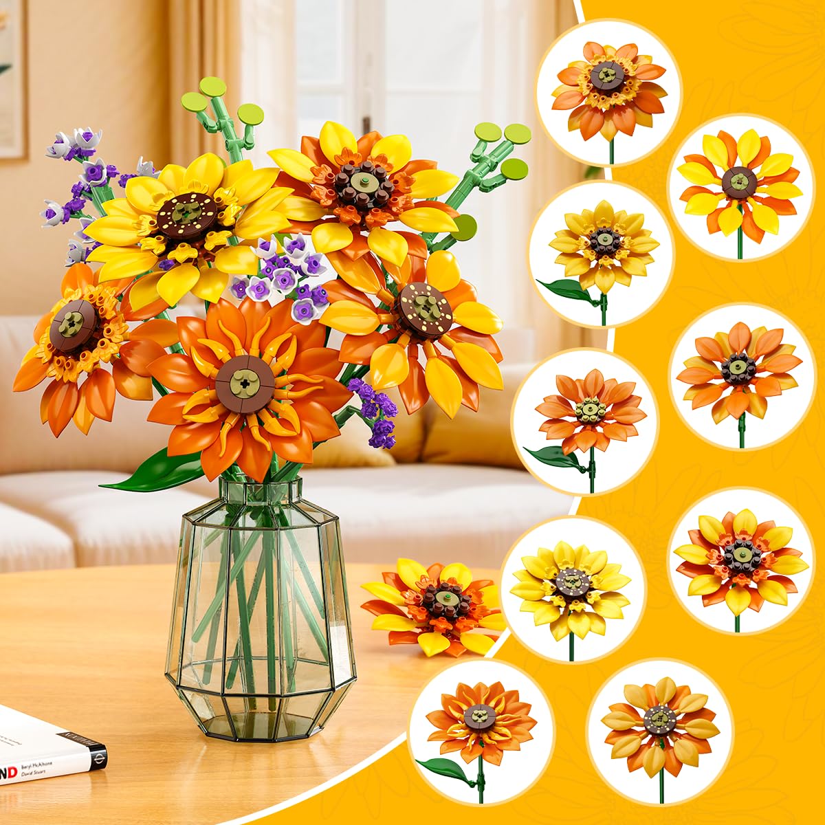 Set fleurs tournesol avec lumière blocs construction 17 fleurs