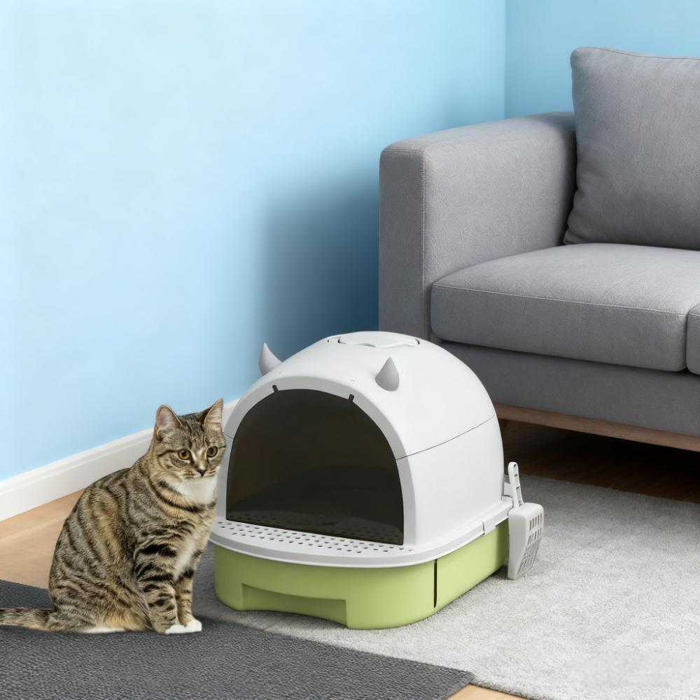 Bac litière chat vert avec couvercle et sacs