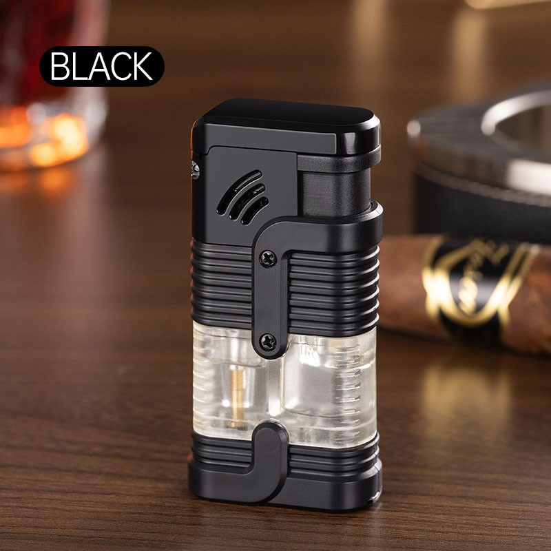 Briquet torche butane 3 flammes rechargeable noir
