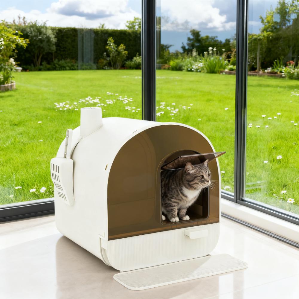 Bac litière chat couvercle blanc pelle filtre