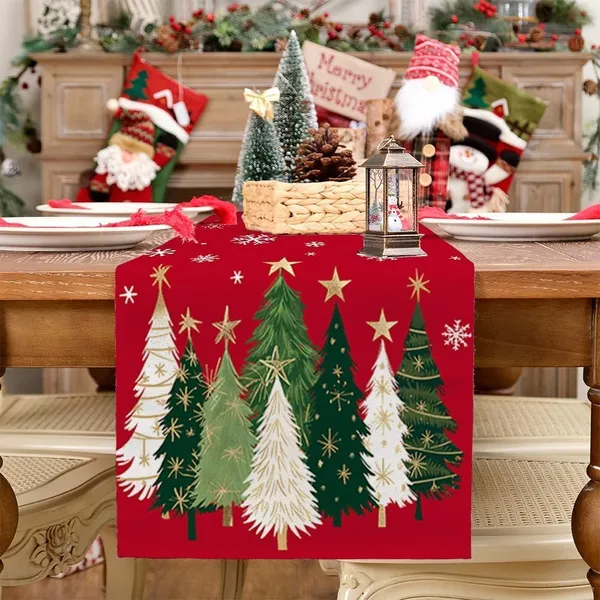 Chemin de table Noël 13x72po, sapins et flocons