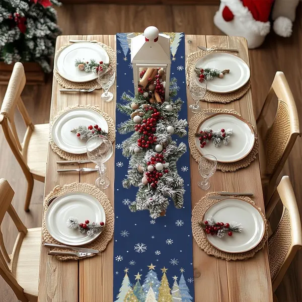 Chemin de table Noël 13x72po, sapins et flocons